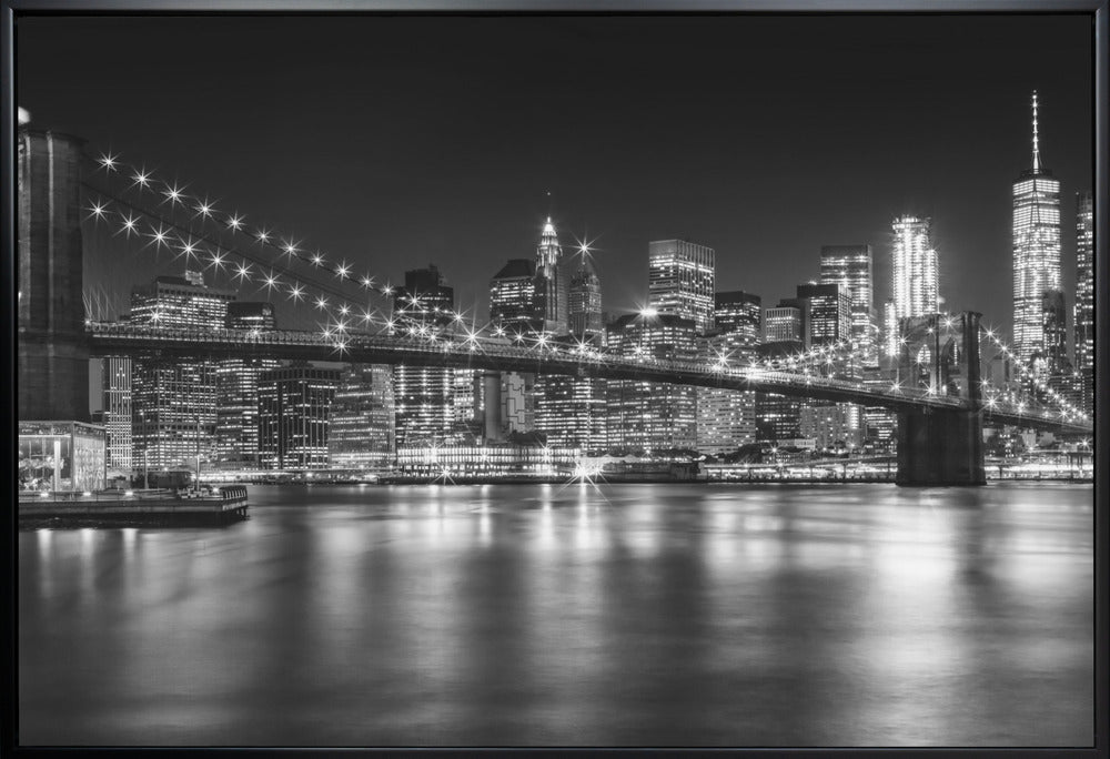 Wall Art Manhattan Skyline Brooklyn Bridge Monochrome-Canvas Print-DECOROLALA