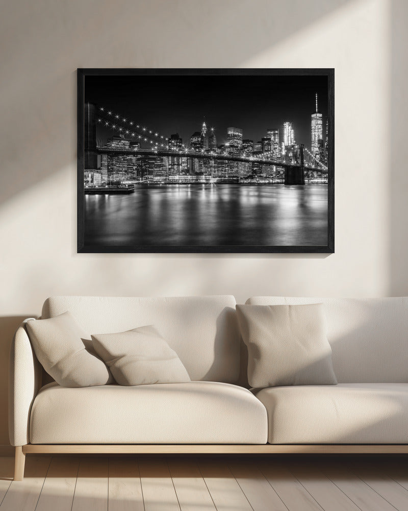 Wall Art Manhattan Skyline Brooklyn Bridge Monochrome-Canvas Print-DECOROLALA