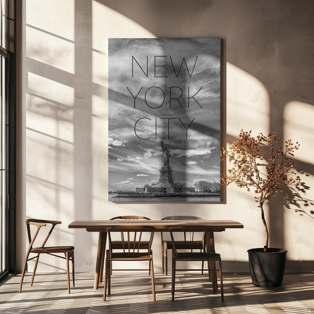 Wall Art NYC Statue of Liberty Text & Skyline-canvas-DECOROLALA
