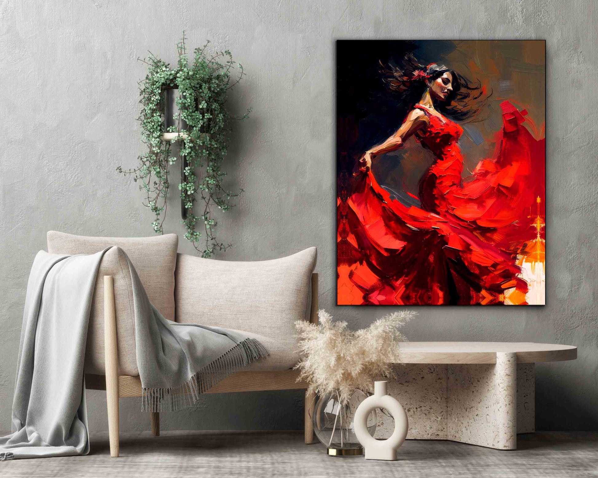 Wall Art-The red dress-Fine Artwork. Gold varnish-Wall Art-DECOROLALA