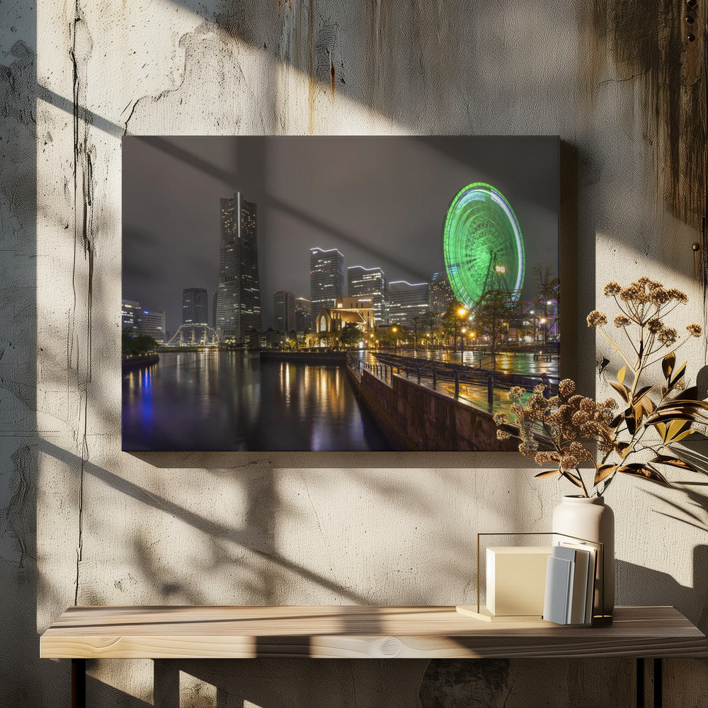 Wall Art Yokohama Skyline at Night by Melanie Viola-canvas-DECOROLALA