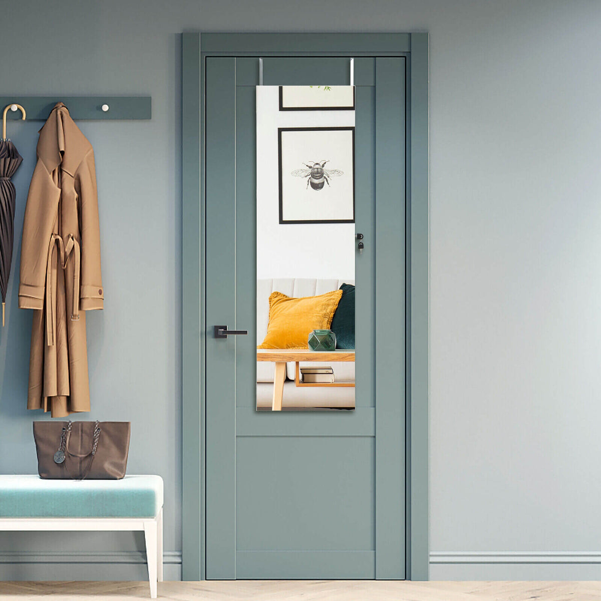 Wall Door Mounted Jewelry Armoire with Frameless LED Mirror-White-Jewelry Armoires-DECOROLALA