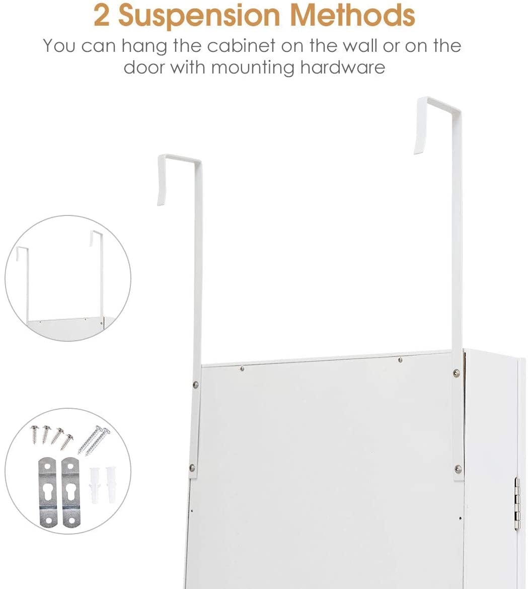 Wall Door Mounted Mirrored Jewelry Cabinet Storage Organizer-White-Jewelry Armoires-DECOROLALA