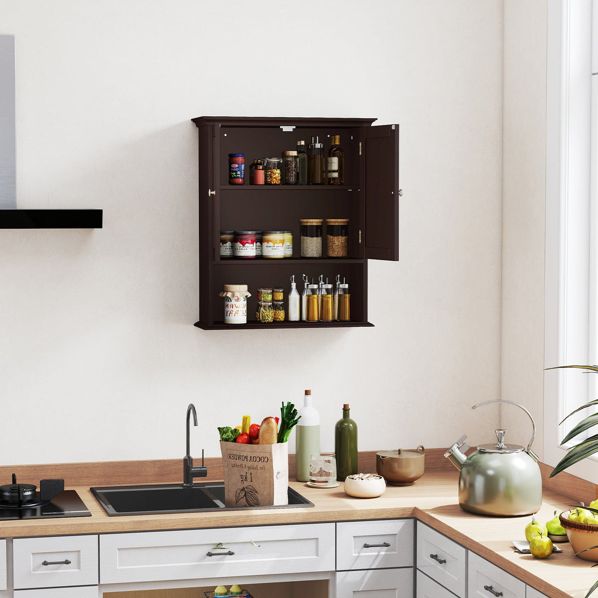 Wall Mount Bathroom Cabinet Organizer - Brown 23.5" MDF-Bathroom Wall Cabinets-DECOROLALA
