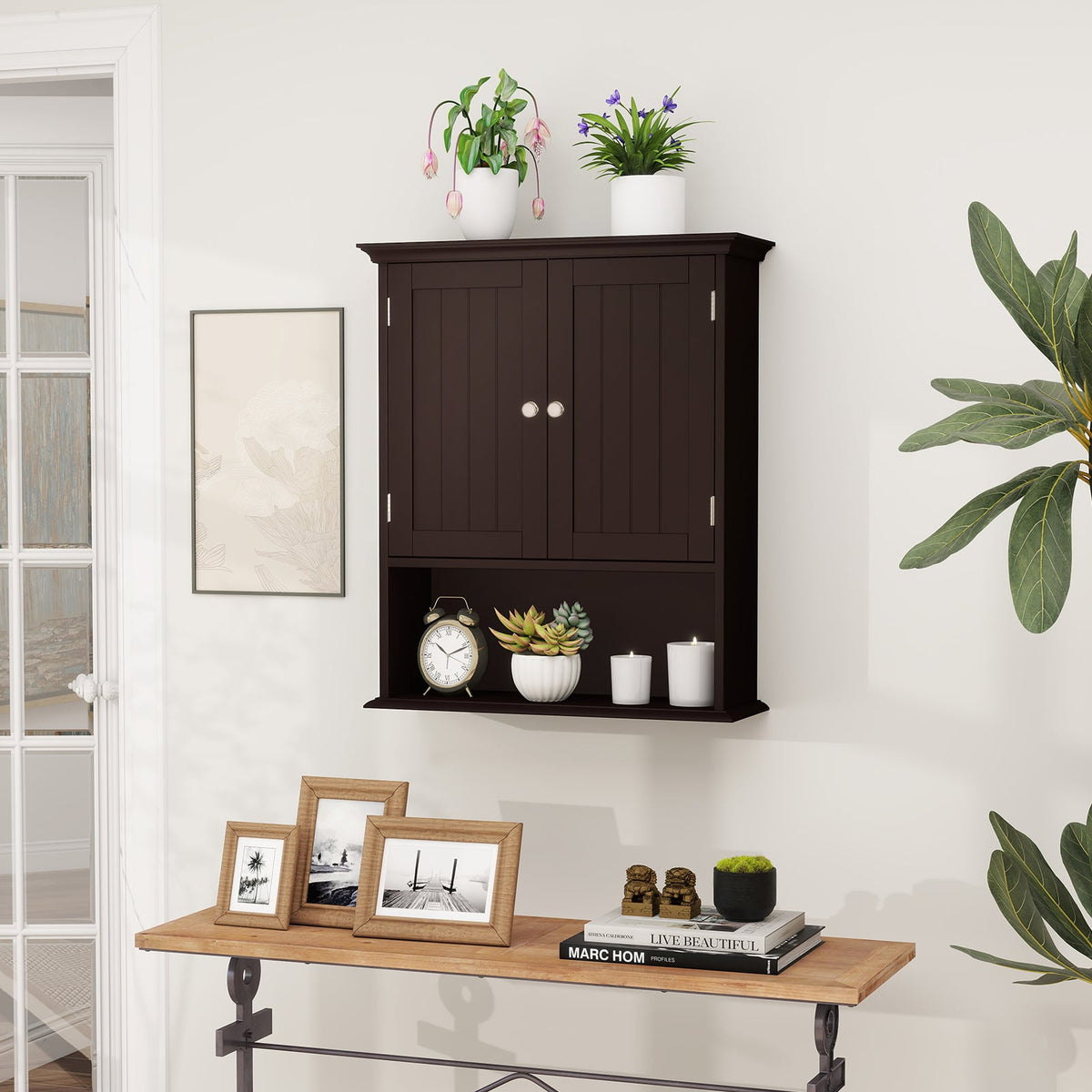 Wall Mount Bathroom Cabinet Organizer - Brown 23.5" MDF-Wall Cabinets-DECOROLALA