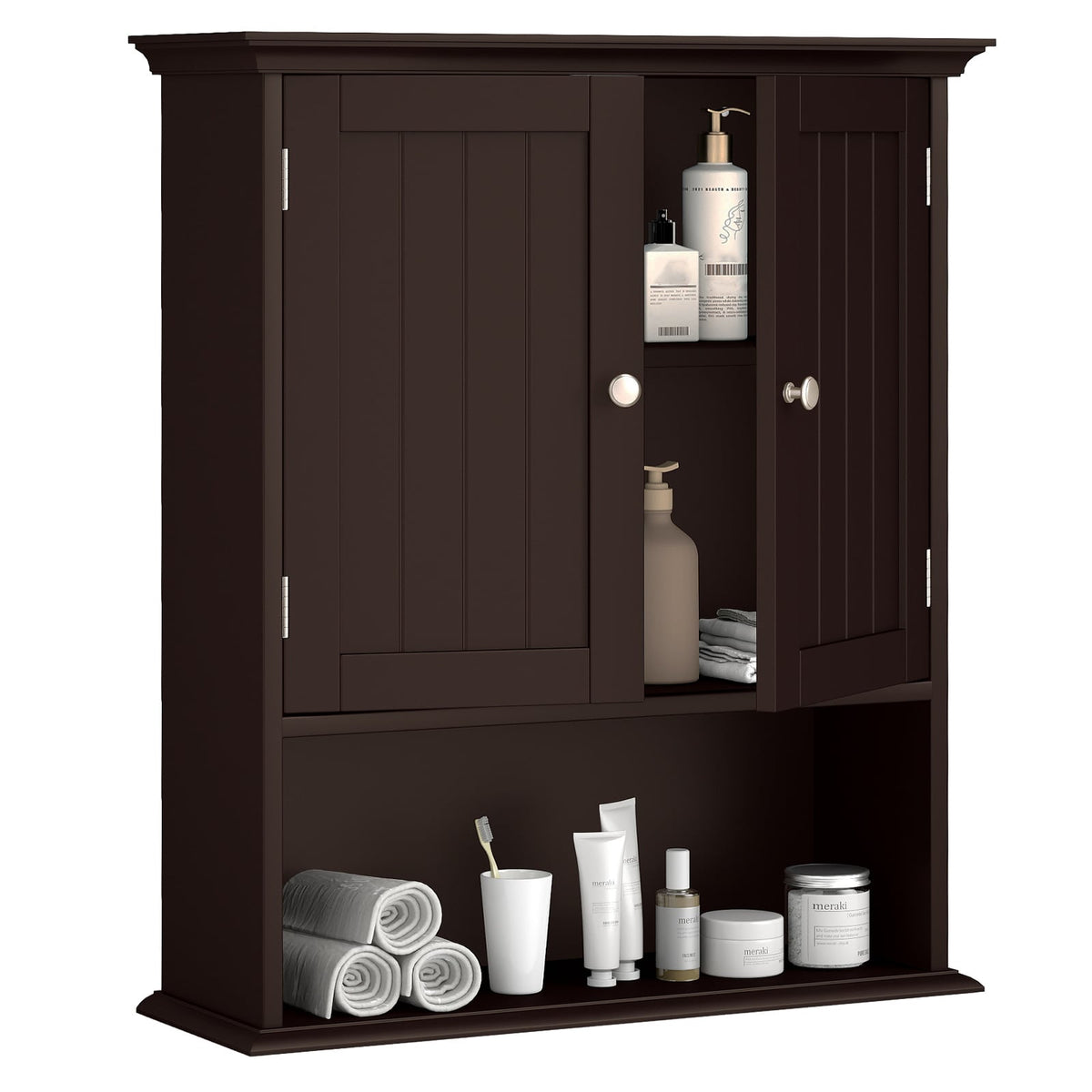 Wall Mount Bathroom Cabinet Organizer - Brown 23.5" MDF-Wall Cabinets-DECOROLALA