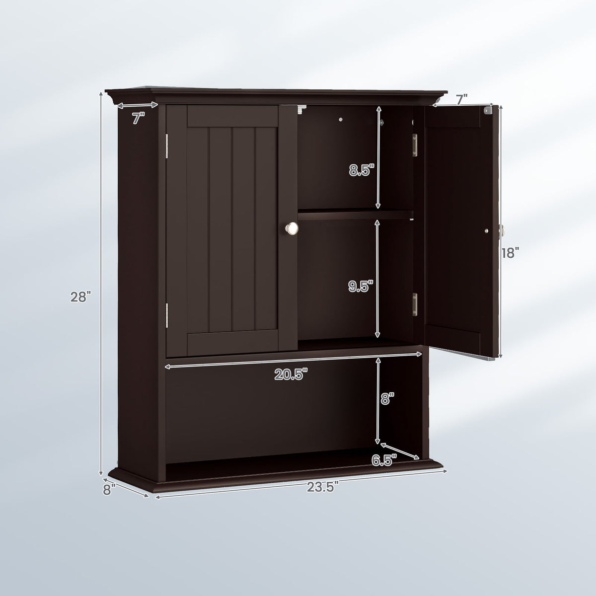 Wall Mount Bathroom Cabinet Organizer - Brown 23.5" MDF-Wall Cabinets-DECOROLALA