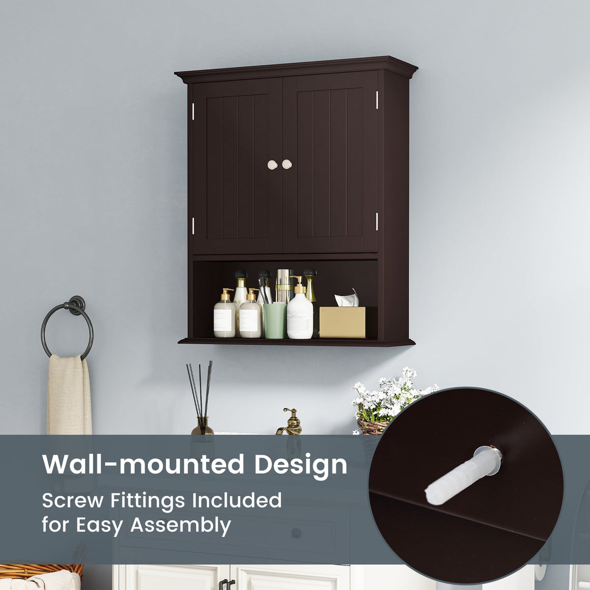 Wall Mount Bathroom Cabinet Organizer - Brown 23.5" MDF-Wall Cabinets-DECOROLALA