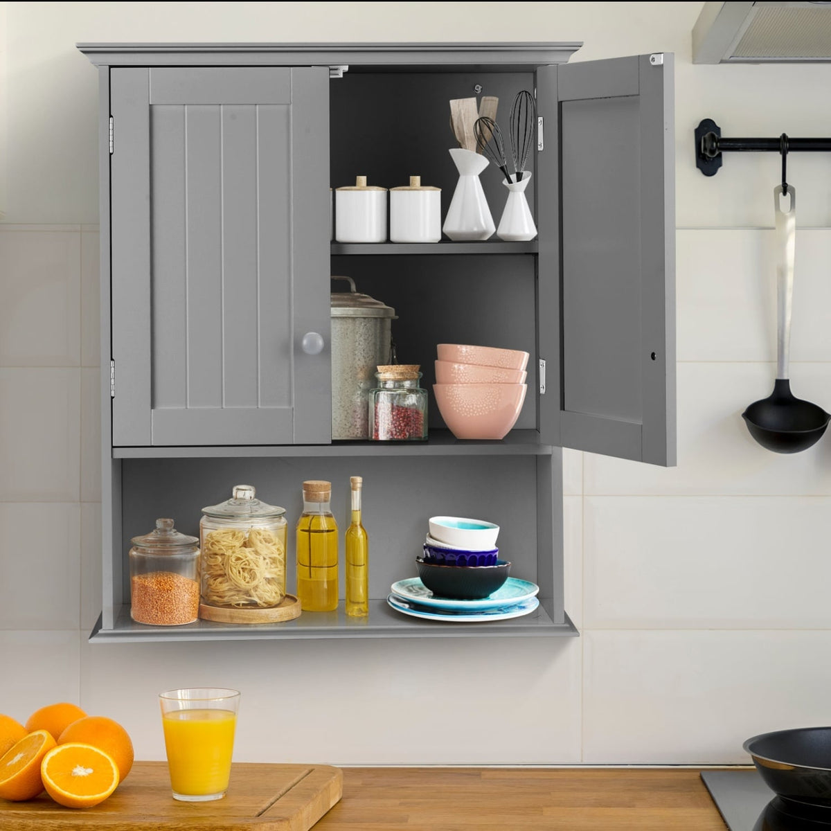 Wall Mount Bathroom Storage Cabinet-Dark Gray-Wall Cabinets-DECOROLALA