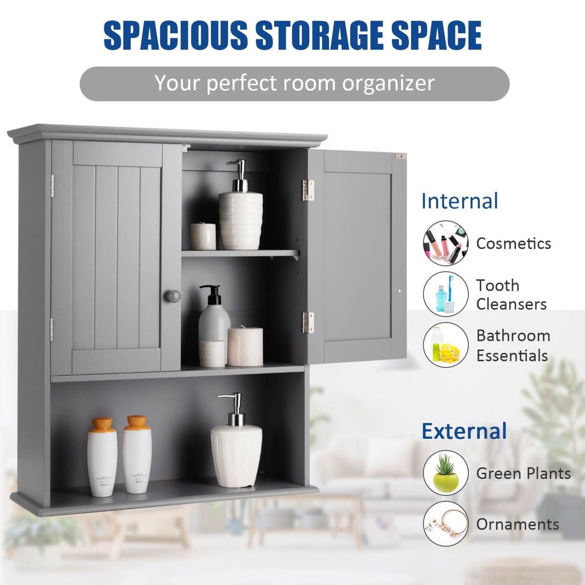 Wall Mount Bathroom Storage Cabinet-Dark Gray-Wall Cabinets-DECOROLALA