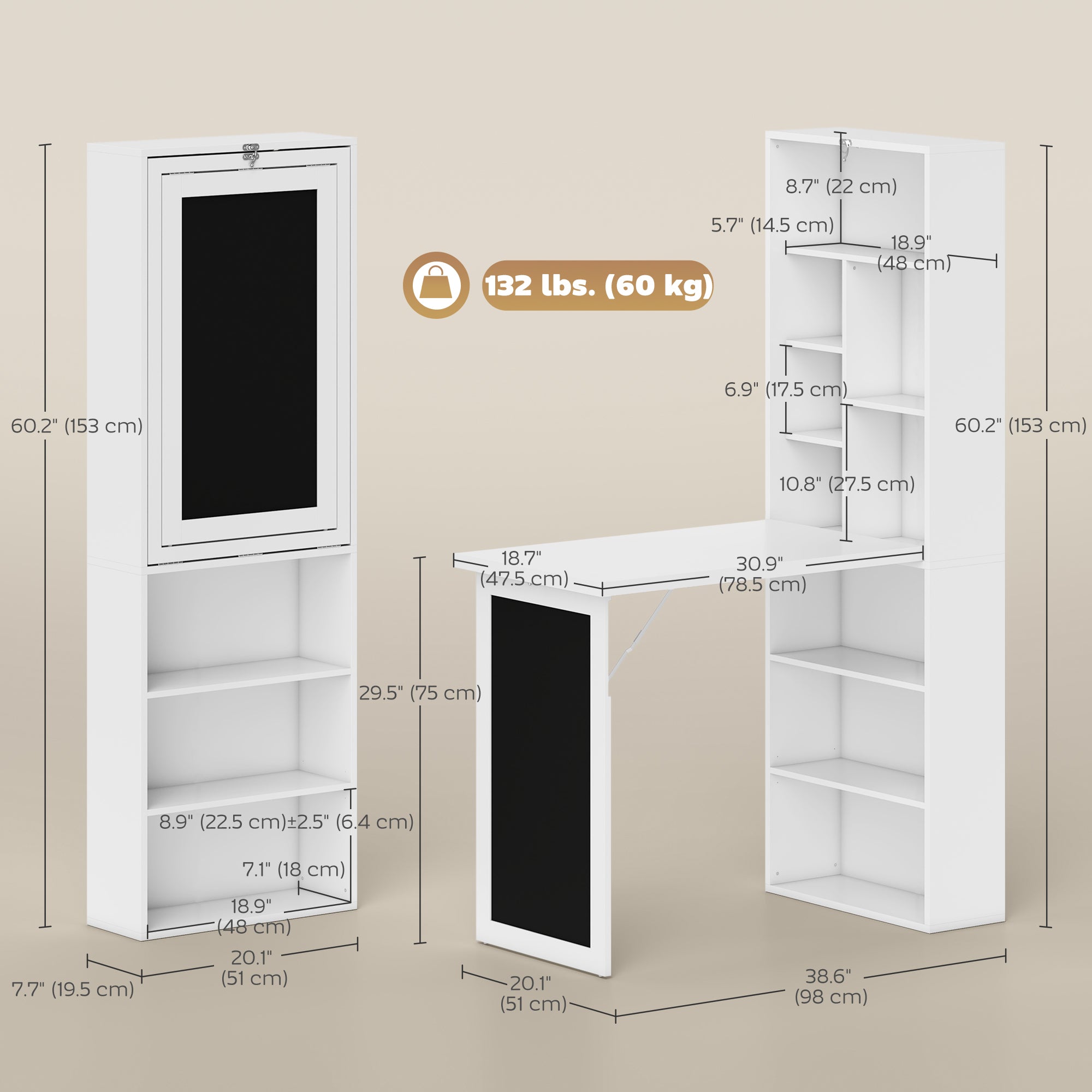 Wall Mount Fold-out Convertible Desk - White 60"-Office Products > Office Furniture > Office Desks & Work Stations > Computer Desks-DECOROLALA