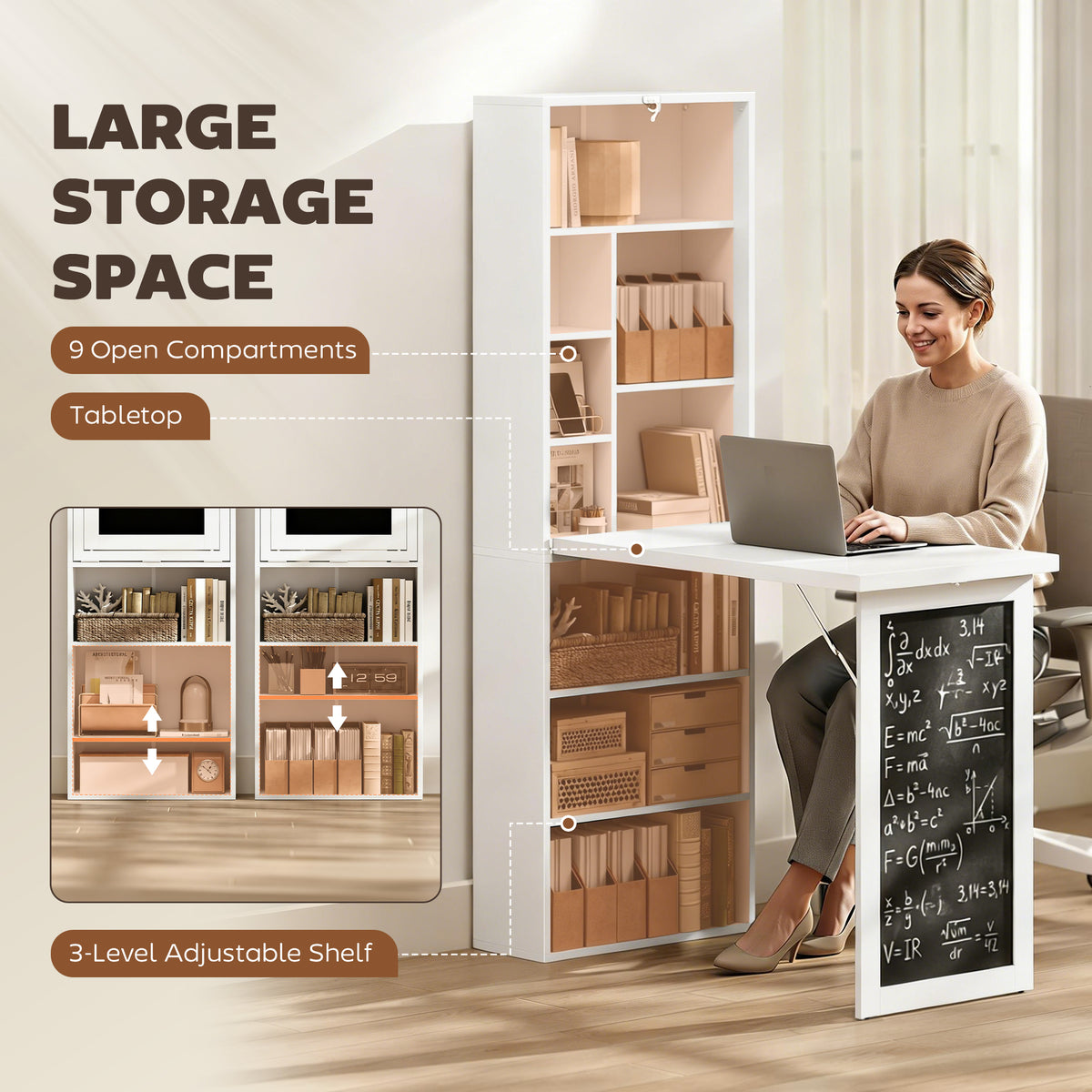 Wall Mount Fold-out Convertible Desk - White 60"-Office Products > Office Furniture > Office Desks & Work Stations > Computer Desks-DECOROLALA