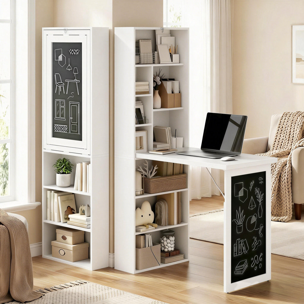 Wall Mount Fold-out Convertible Desk - White 60"-Office Products > Office Furniture > Office Desks & Work Stations > Computer Desks-DECOROLALA