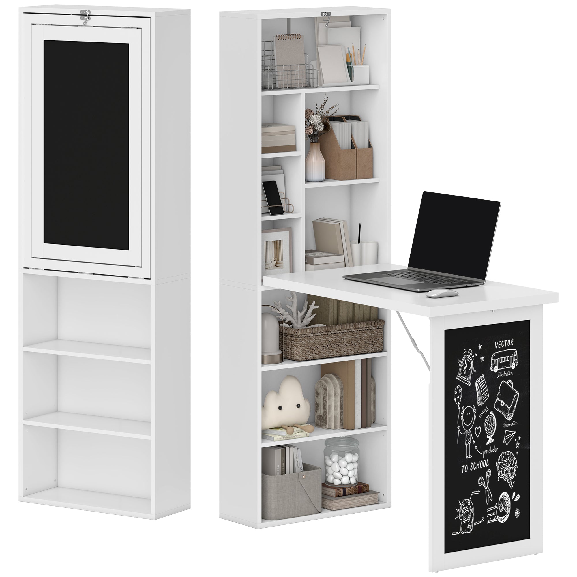 Wall Mount Fold-out Convertible Desk - White 60"-Office Products > Office Furniture > Office Desks & Work Stations > Computer Desks-DECOROLALA