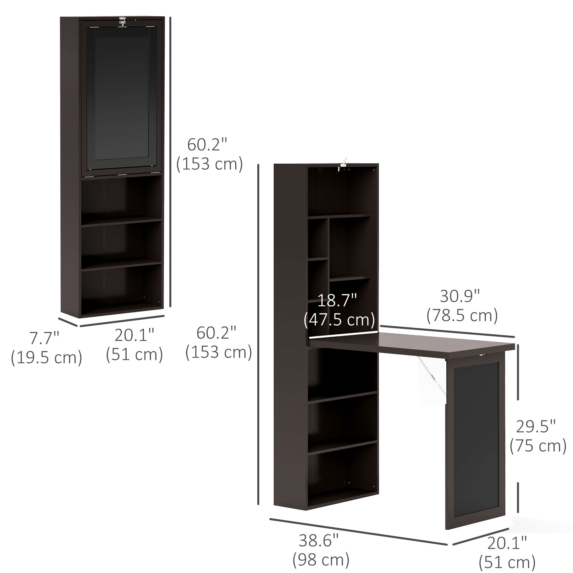 Wall Mount Fold-out Desk with Blackboard - Brown-Office Products > Office Furniture > Office Desks & Work Stations > Writing Desks-DECOROLALA