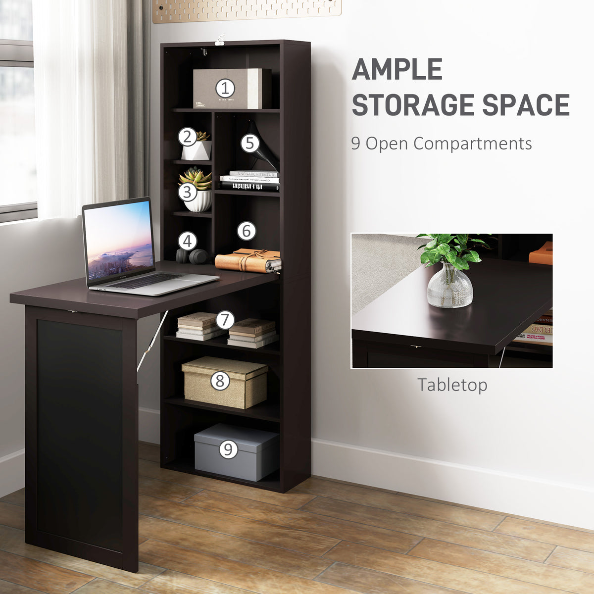 Wall Mount Fold-out Desk with Blackboard - Brown-Office Products > Office Furniture > Office Desks & Work Stations > Writing Desks-DECOROLALA
