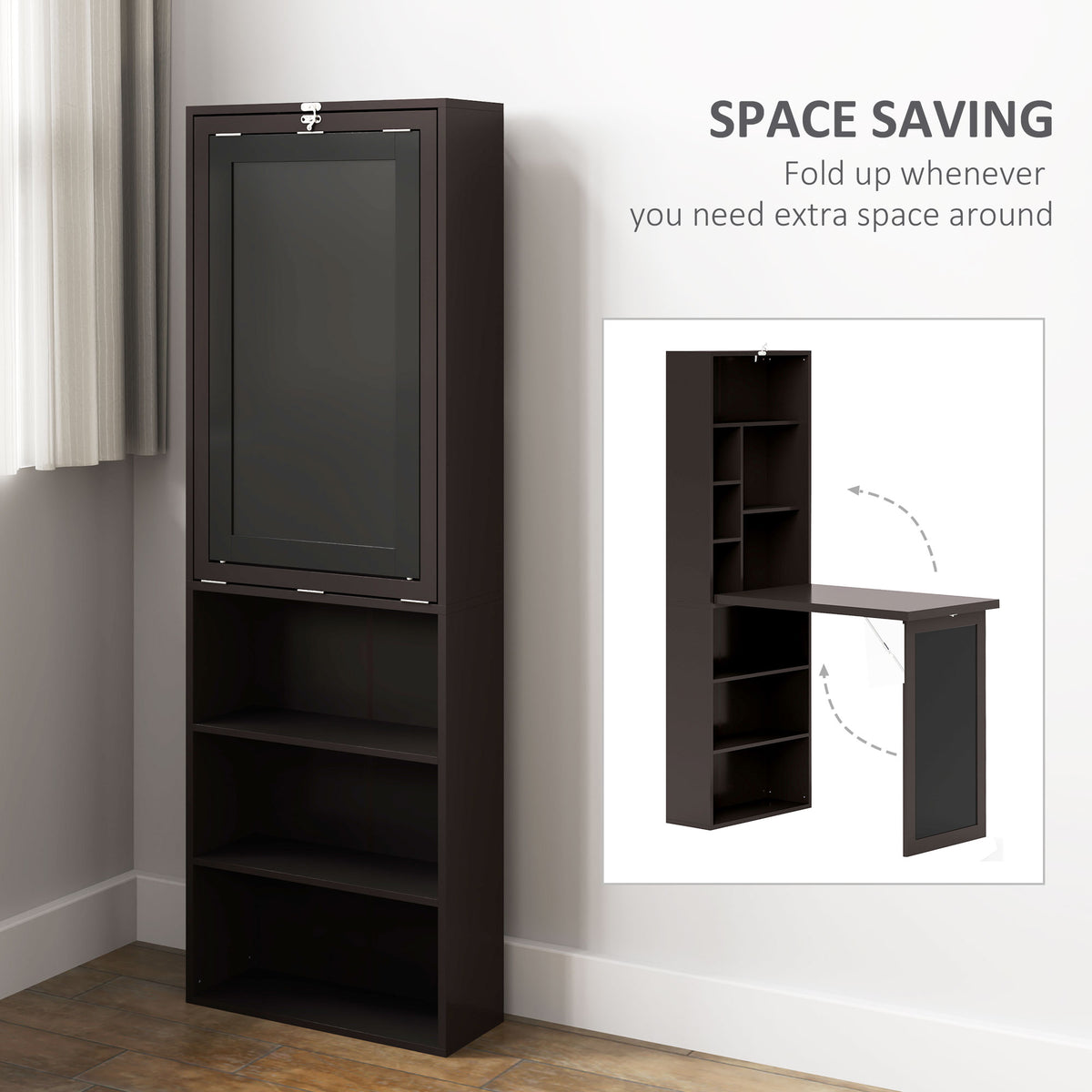 Wall Mount Fold-out Desk with Blackboard - Brown-Office Products > Office Furniture > Office Desks & Work Stations > Writing Desks-DECOROLALA