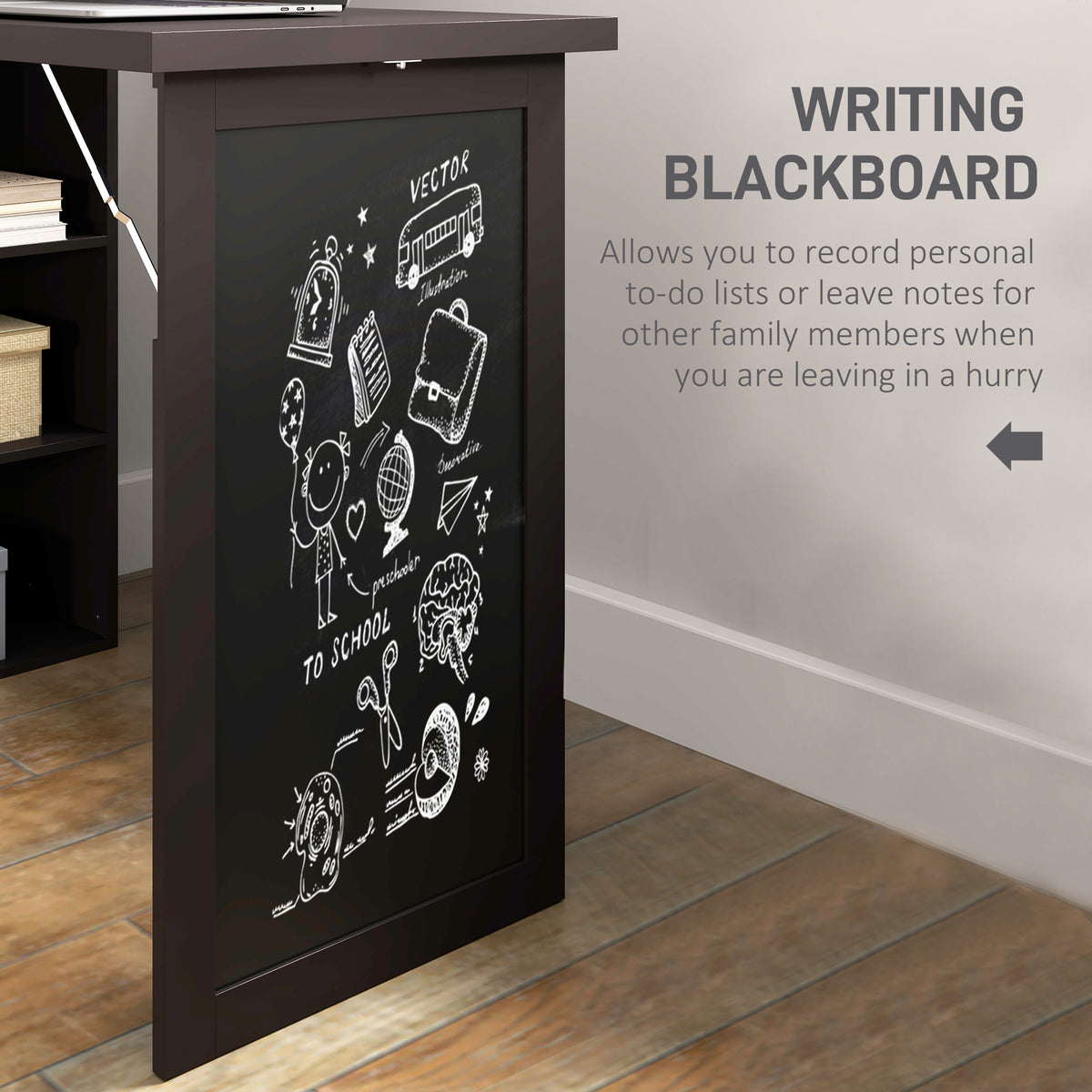 Wall Mount Fold-out Desk with Blackboard - Brown-Office Products > Office Furniture > Office Desks & Work Stations > Writing Desks-DECOROLALA