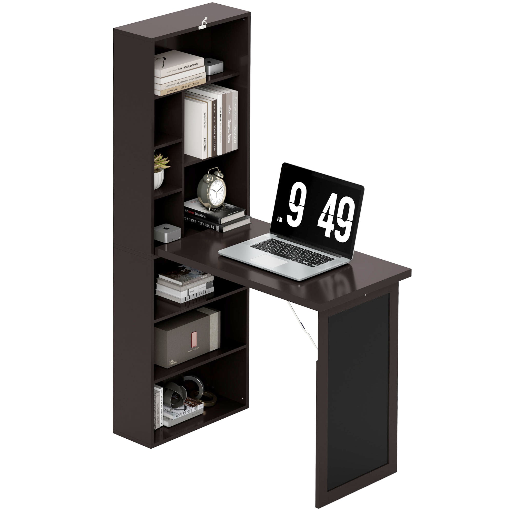 Wall Mount Fold-out Desk with Blackboard - Brown-Office Products > Office Furniture > Office Desks & Work Stations > Writing Desks-DECOROLALA