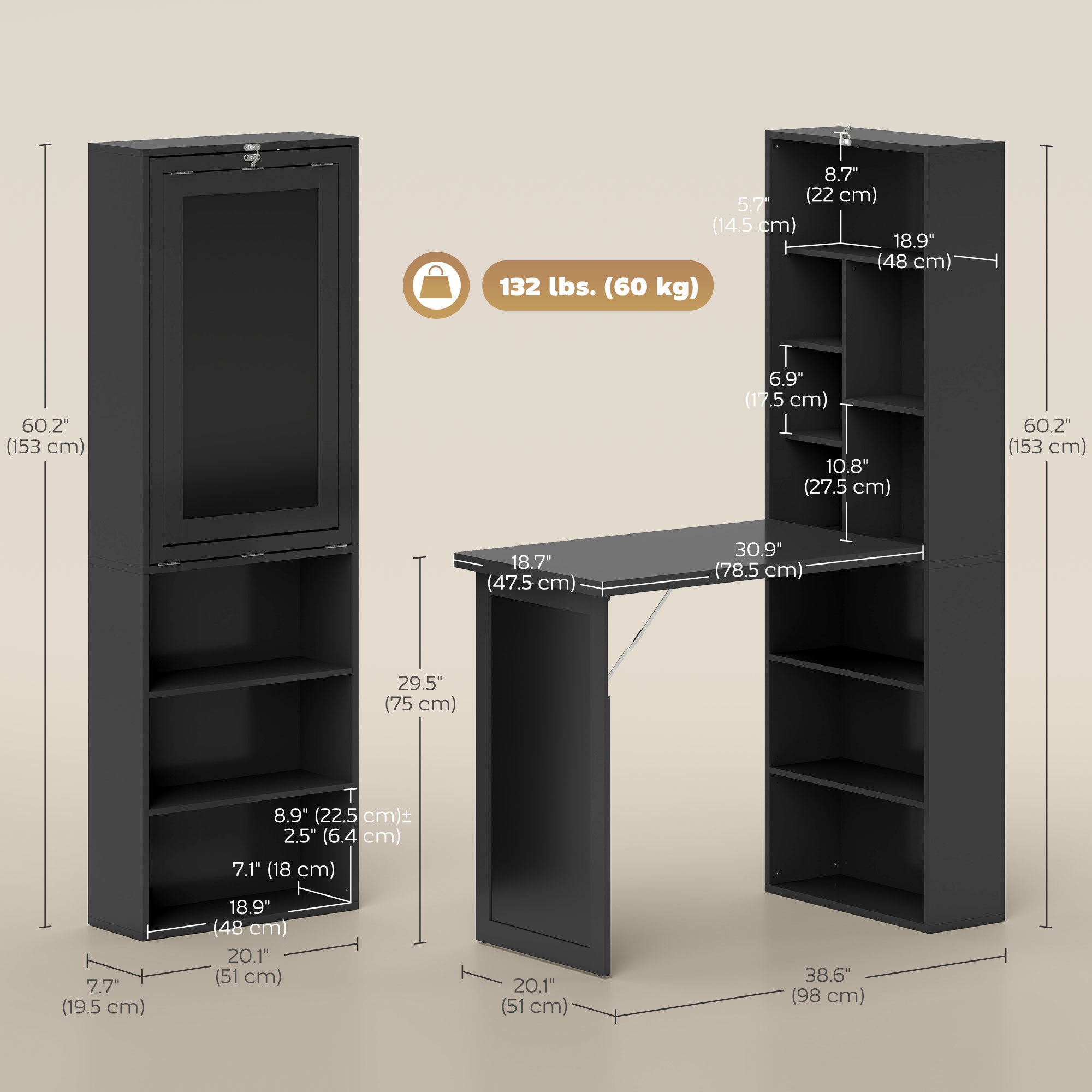 Wall Mount Folding Desk with Blackboard - Black-Office Products > Office Furniture > Office Desks & Work Stations > Computer Desks-DECOROLALA