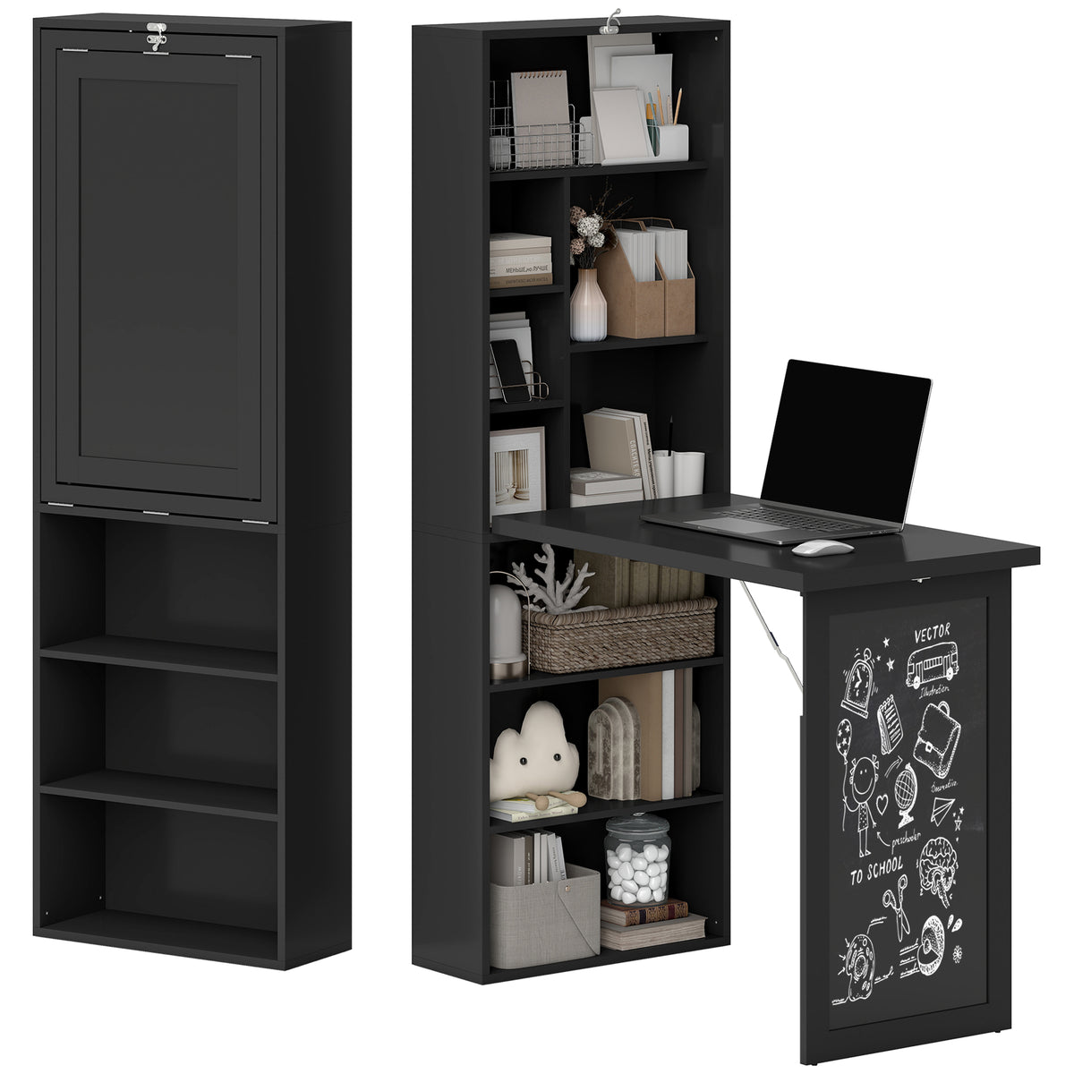 Wall Mount Folding Desk with Blackboard - Black-Office Products > Office Furniture > Office Desks & Work Stations > Computer Desks-DECOROLALA