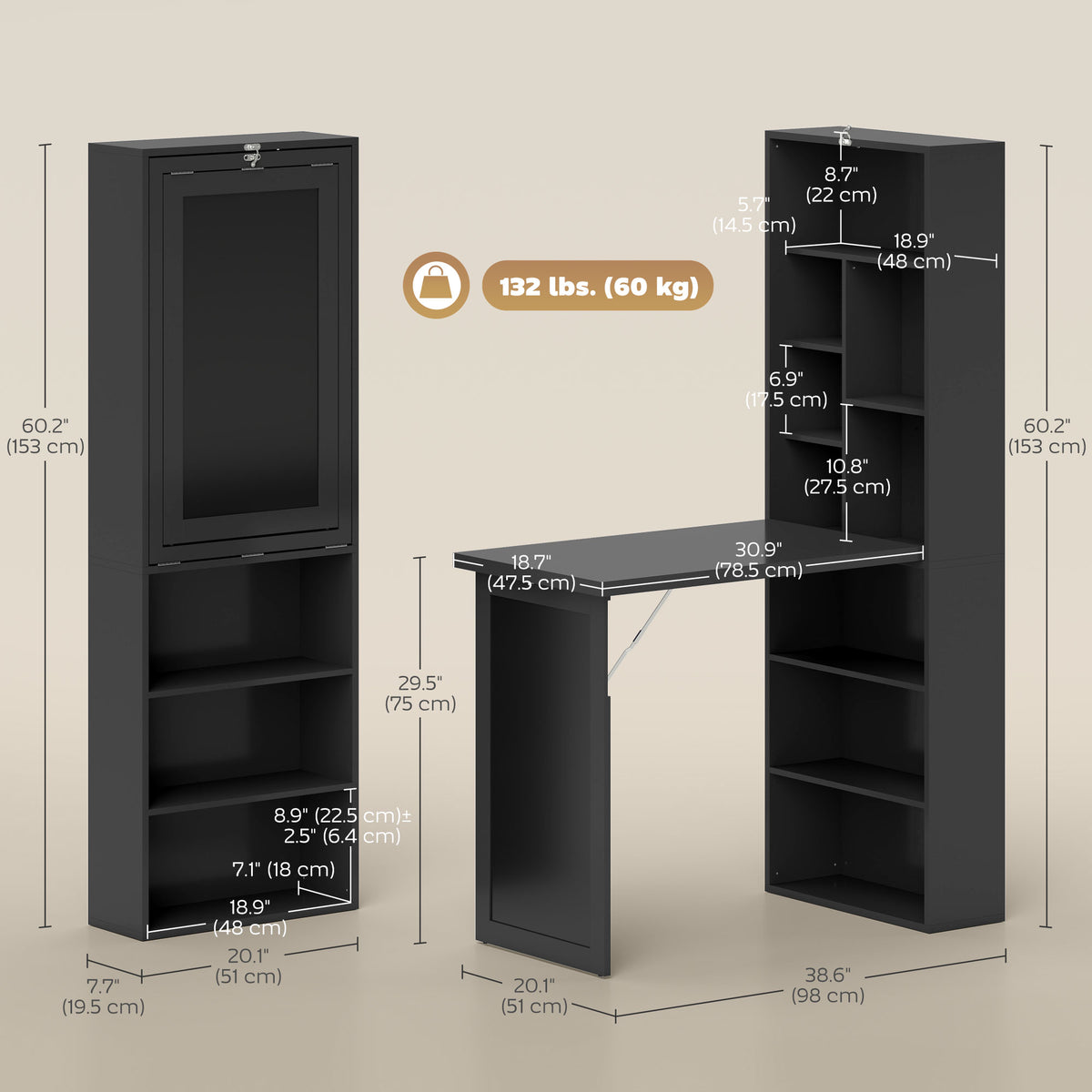 Wall Mount Folding Desk with Blackboard - Black-Office Products > Office Furniture > Office Desks & Work Stations > Computer Desks-DECOROLALA