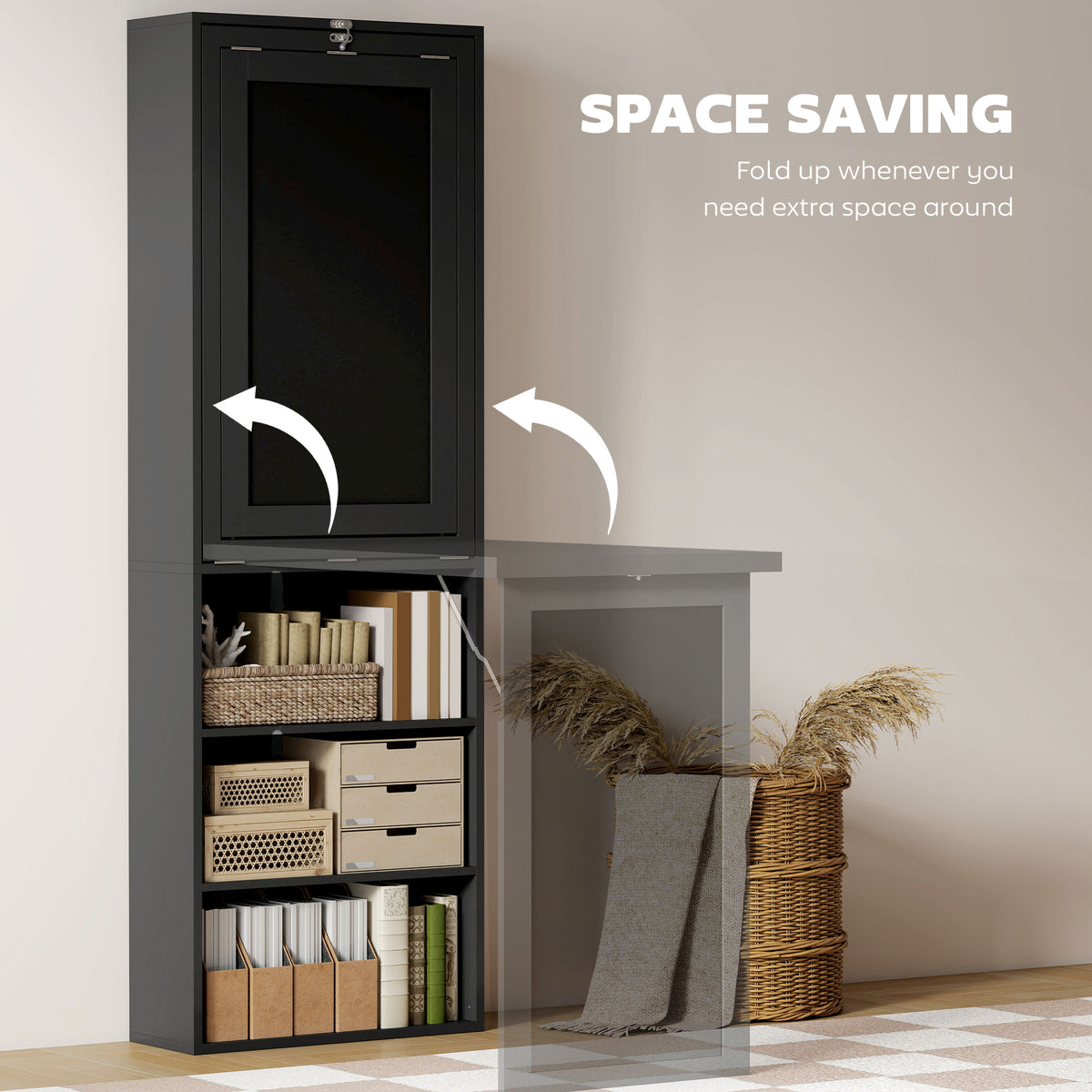 Wall Mount Folding Desk with Blackboard - Black-Office Products > Office Furniture > Office Desks & Work Stations > Computer Desks-DECOROLALA