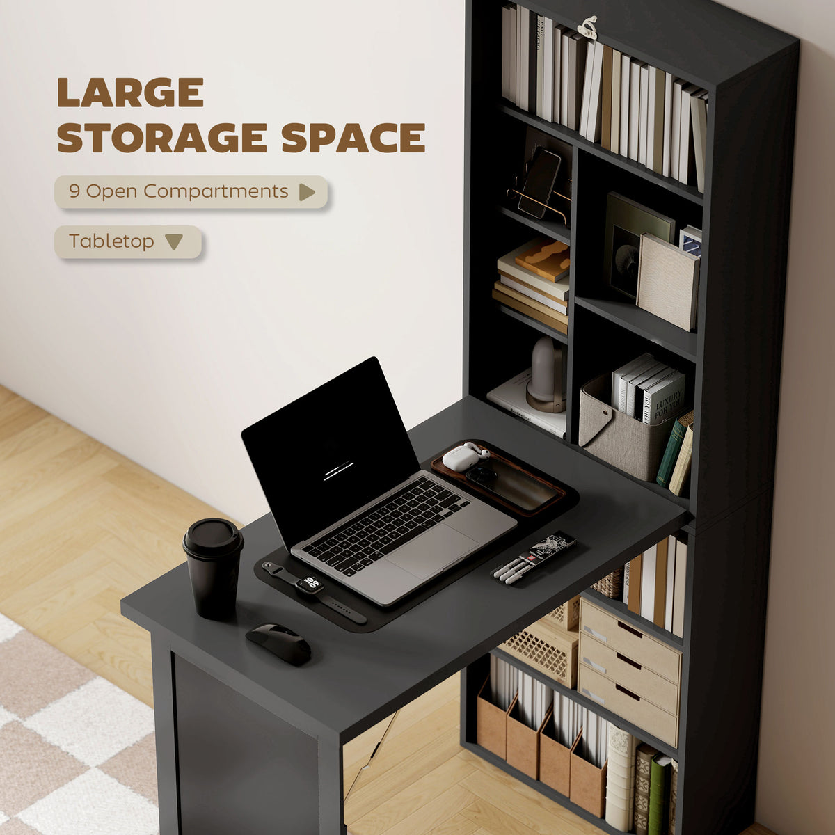 Wall Mount Folding Desk with Blackboard - Black-Office Products > Office Furniture > Office Desks & Work Stations > Computer Desks-DECOROLALA