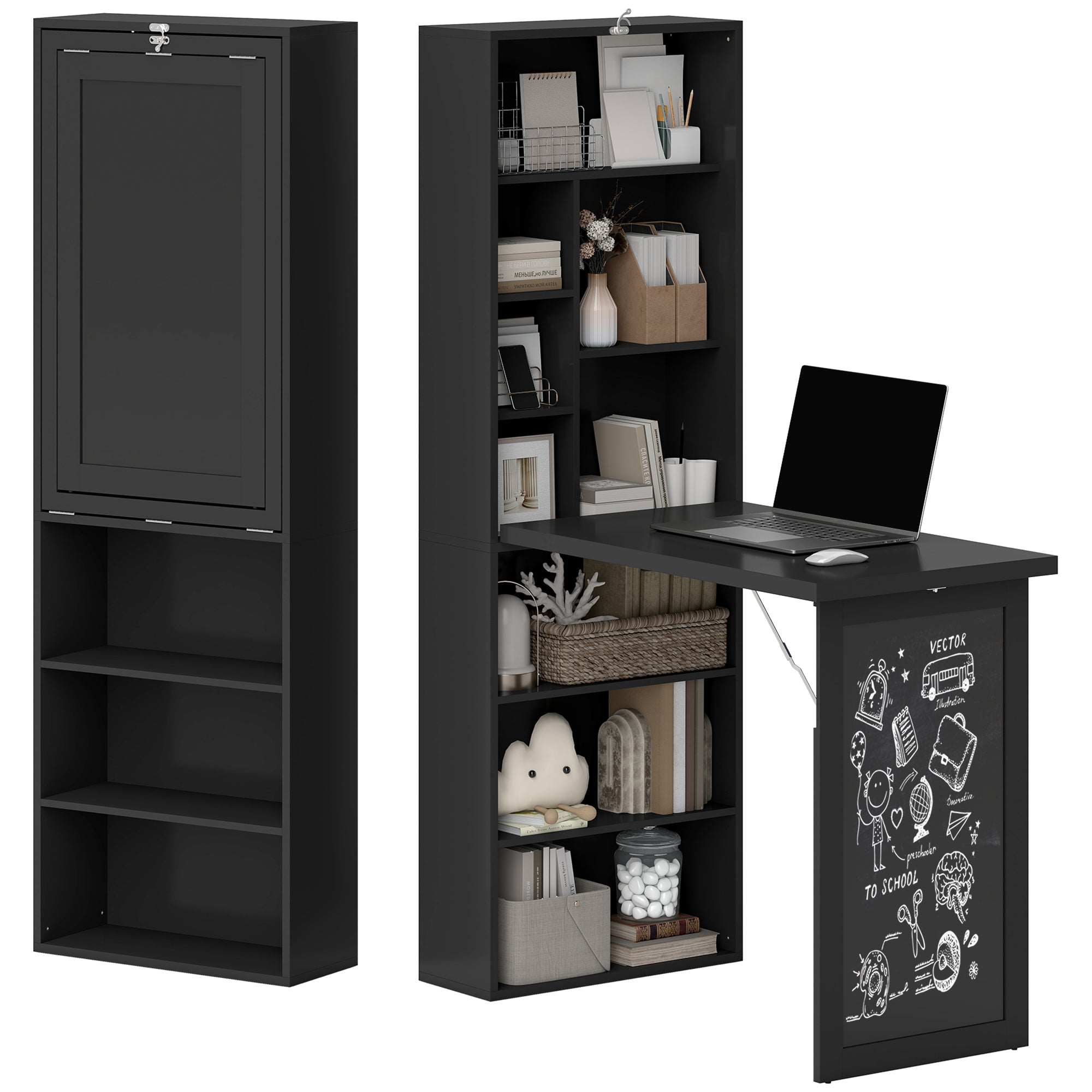Wall Mount Folding Desk with Blackboard - Black-Office Products > Office Furniture > Office Desks & Work Stations > Computer Desks-DECOROLALA