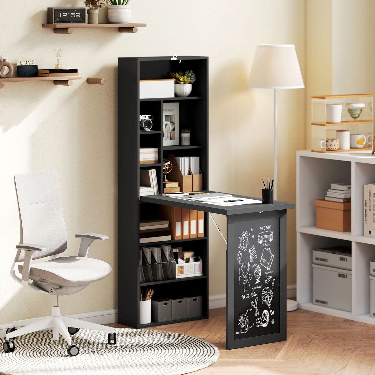 Wall Mount Folding Desk with Blackboard - Black-Office Products > Office Furniture > Office Desks & Work Stations > Computer Desks-DECOROLALA