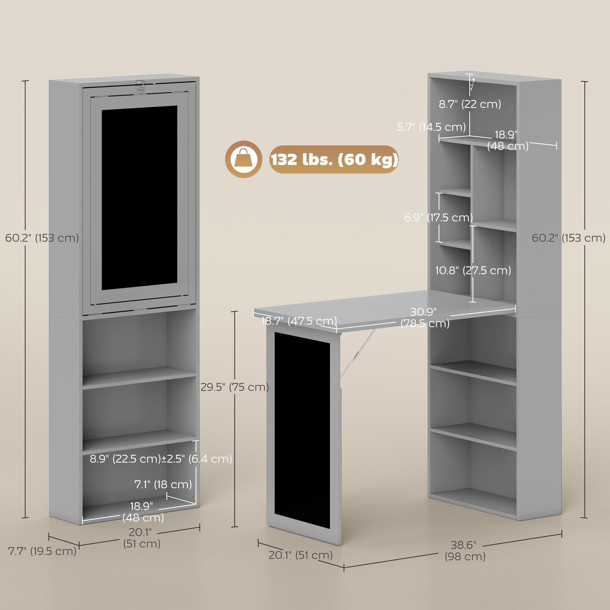 Wall Mount Folding Desk with Blackboard - Charcoal Grey-Office Products > Office Furniture > Office Desks & Work Stations > Computer Desks-DECOROLALA