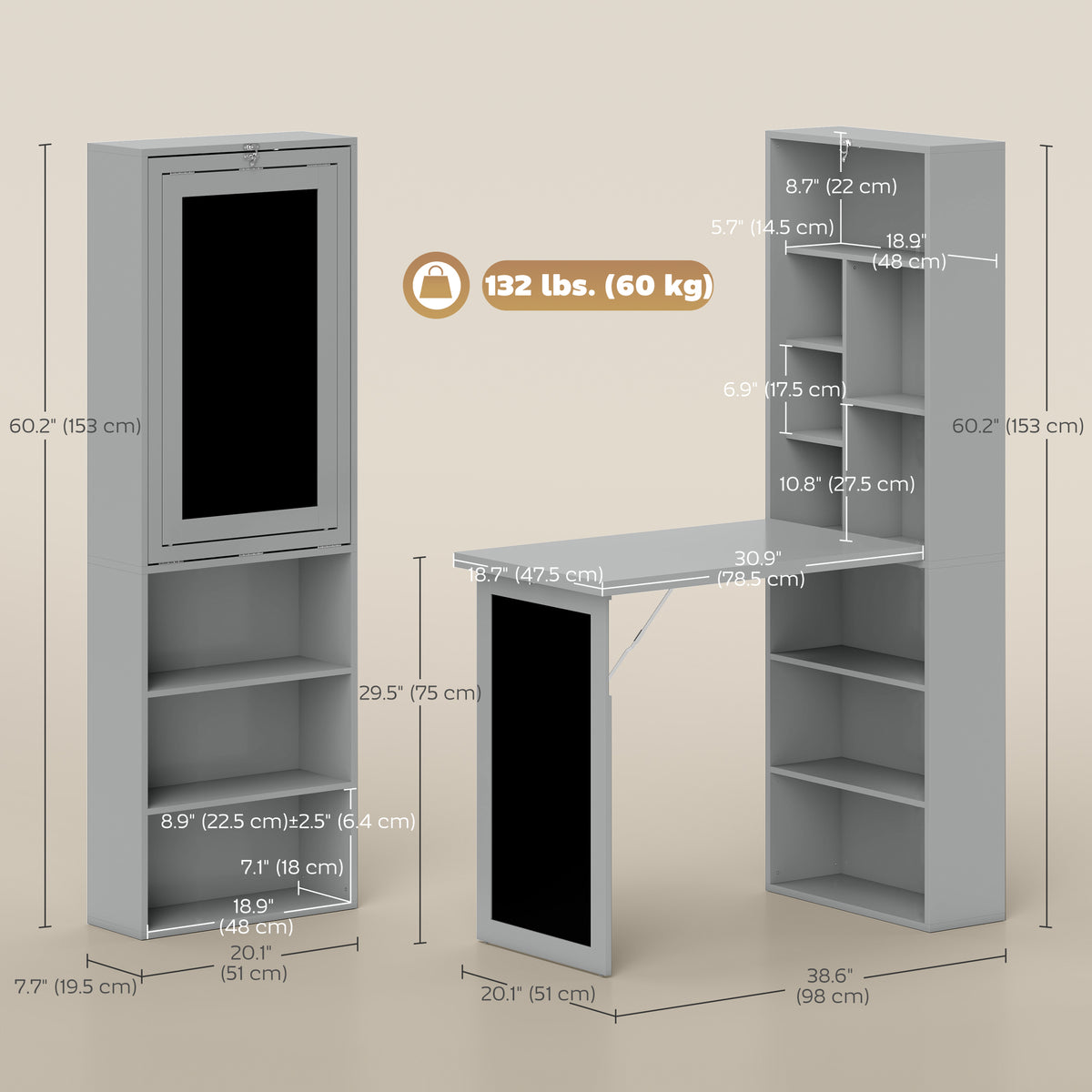 Wall Mount Folding Desk with Blackboard - Charcoal Grey-Office Products > Office Furniture > Office Desks & Work Stations > Computer Desks-DECOROLALA