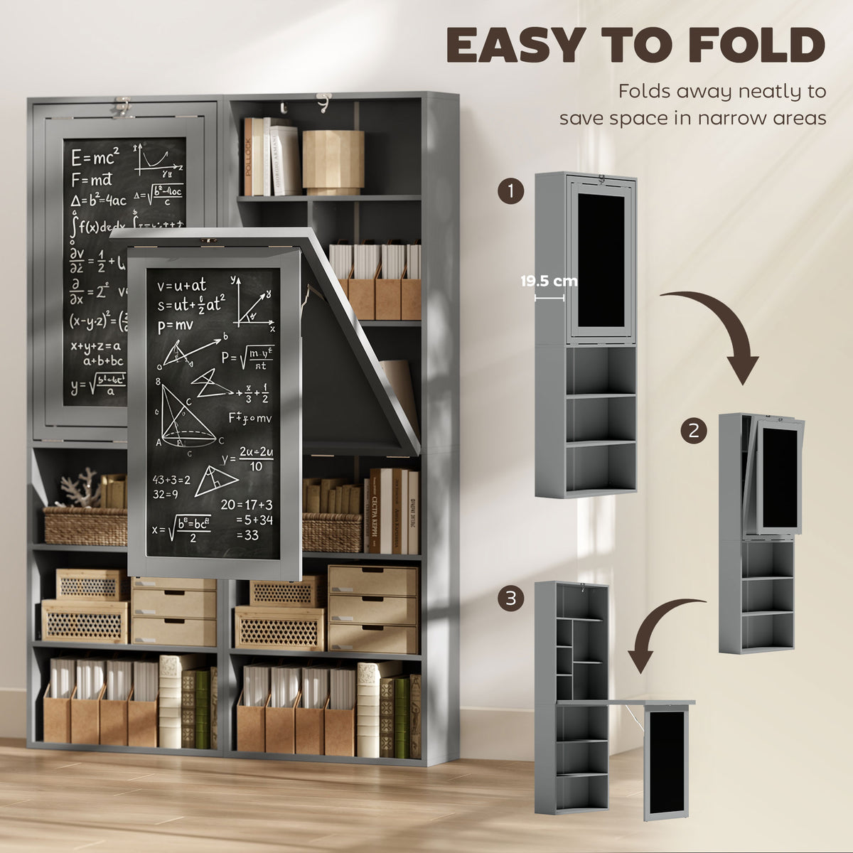 Wall Mount Folding Desk with Blackboard - Charcoal Grey-Office Products > Office Furniture > Office Desks & Work Stations > Computer Desks-DECOROLALA