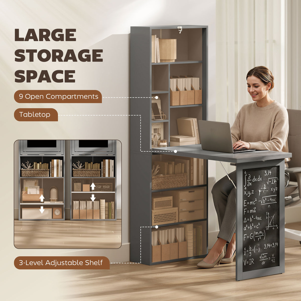 Wall Mount Folding Desk with Blackboard - Charcoal Grey-Office Products > Office Furniture > Office Desks & Work Stations > Computer Desks-DECOROLALA