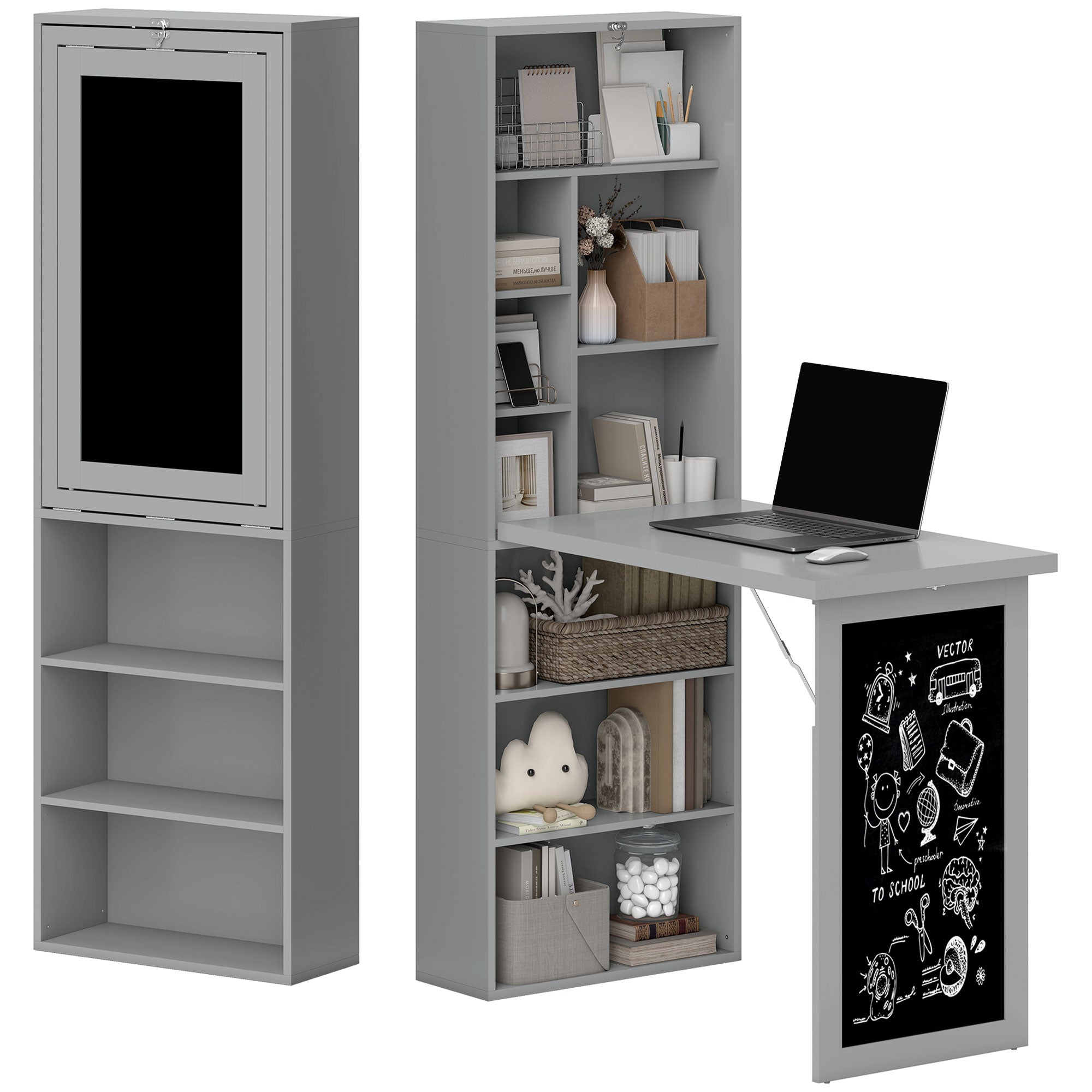 Wall Mount Folding Desk with Blackboard - Charcoal Grey-Office Products > Office Furniture > Office Desks & Work Stations > Computer Desks-DECOROLALA