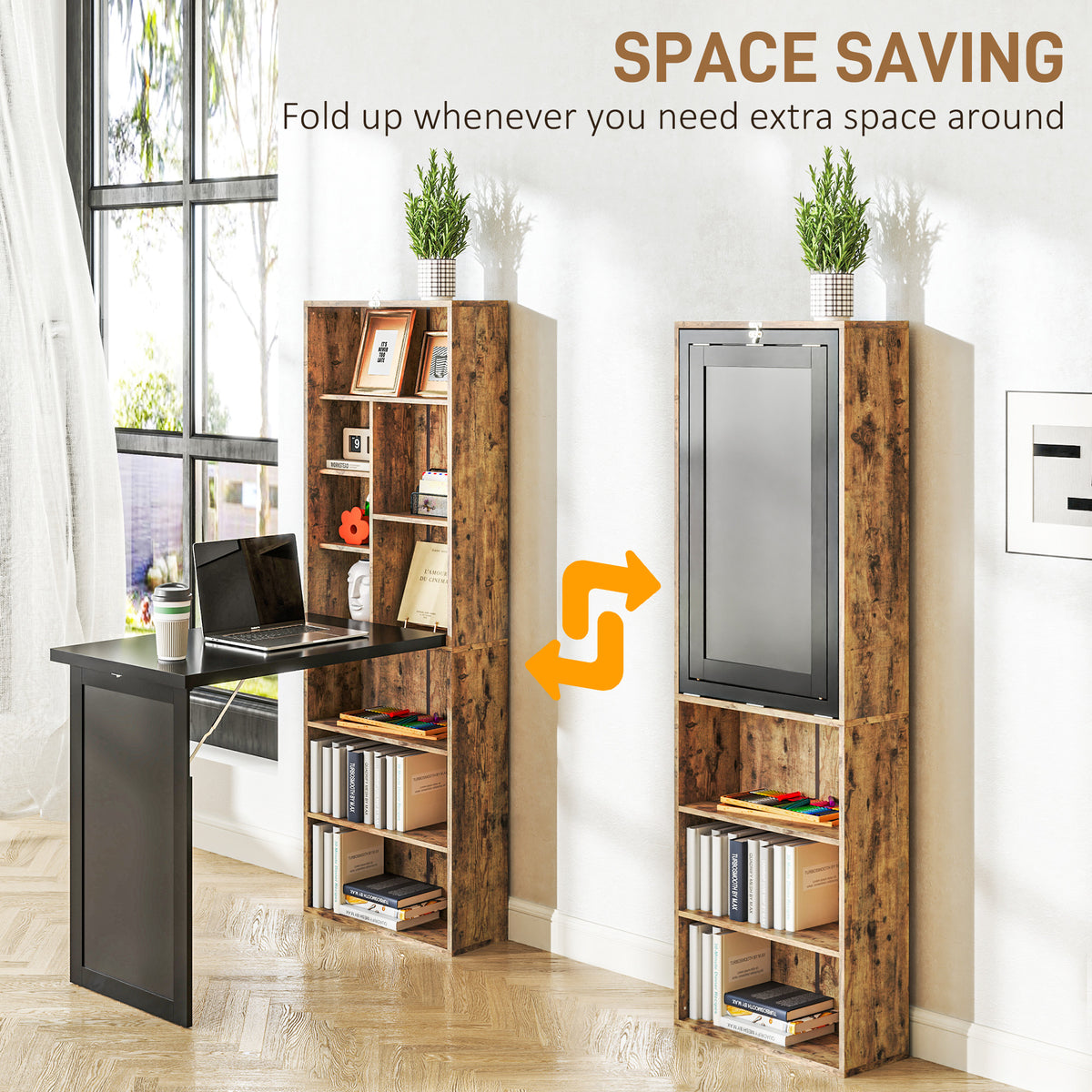 Wall Mount Folding Desk with Blackboard - Rustic Brown-Office Products > Office Furniture > Office Desks & Work Stations > Computer Desks-DECOROLALA