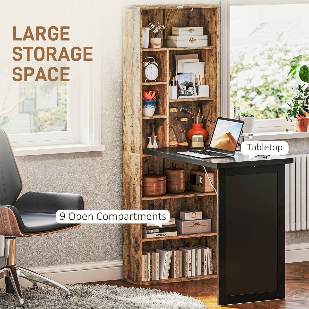 Wall Mount Folding Desk with Blackboard - Rustic Brown-Office Products > Office Furniture > Office Desks & Work Stations > Computer Desks-DECOROLALA