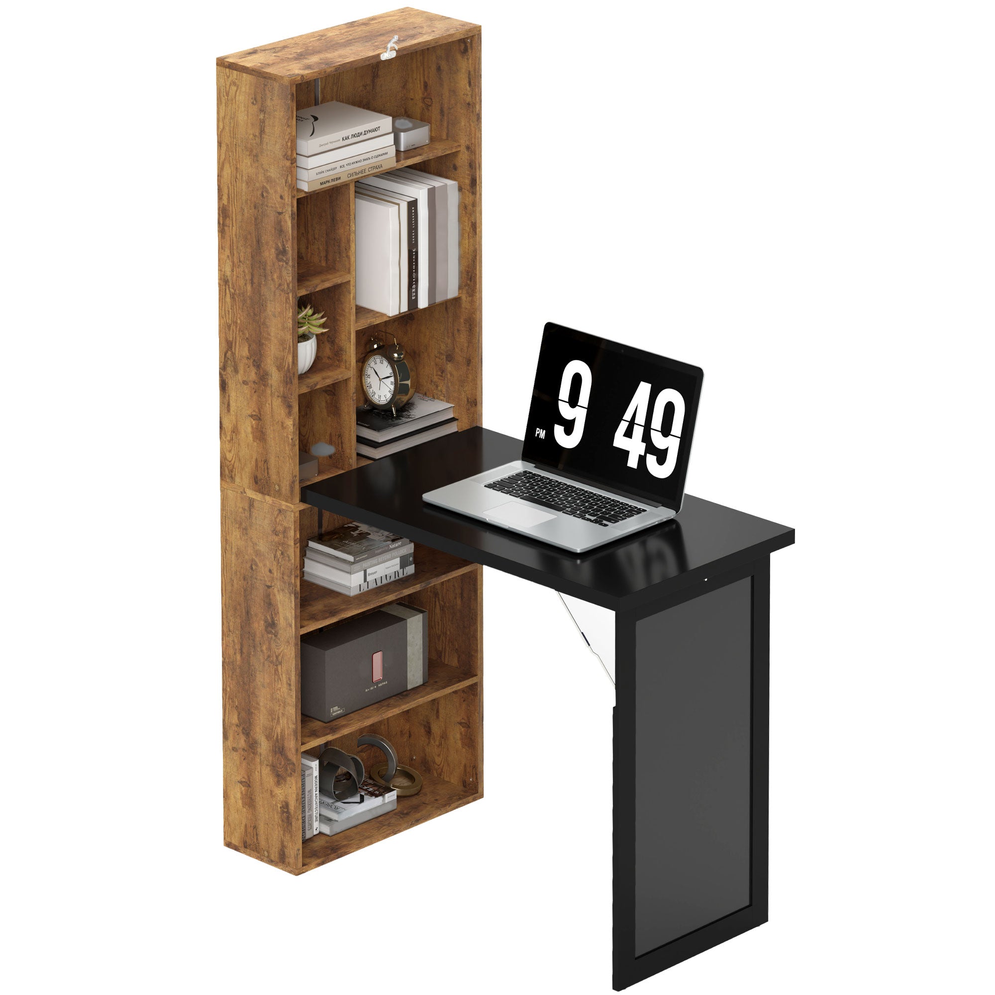 Wall Mount Folding Desk with Blackboard - Rustic Brown-Office Products > Office Furniture > Office Desks & Work Stations > Computer Desks-DECOROLALA