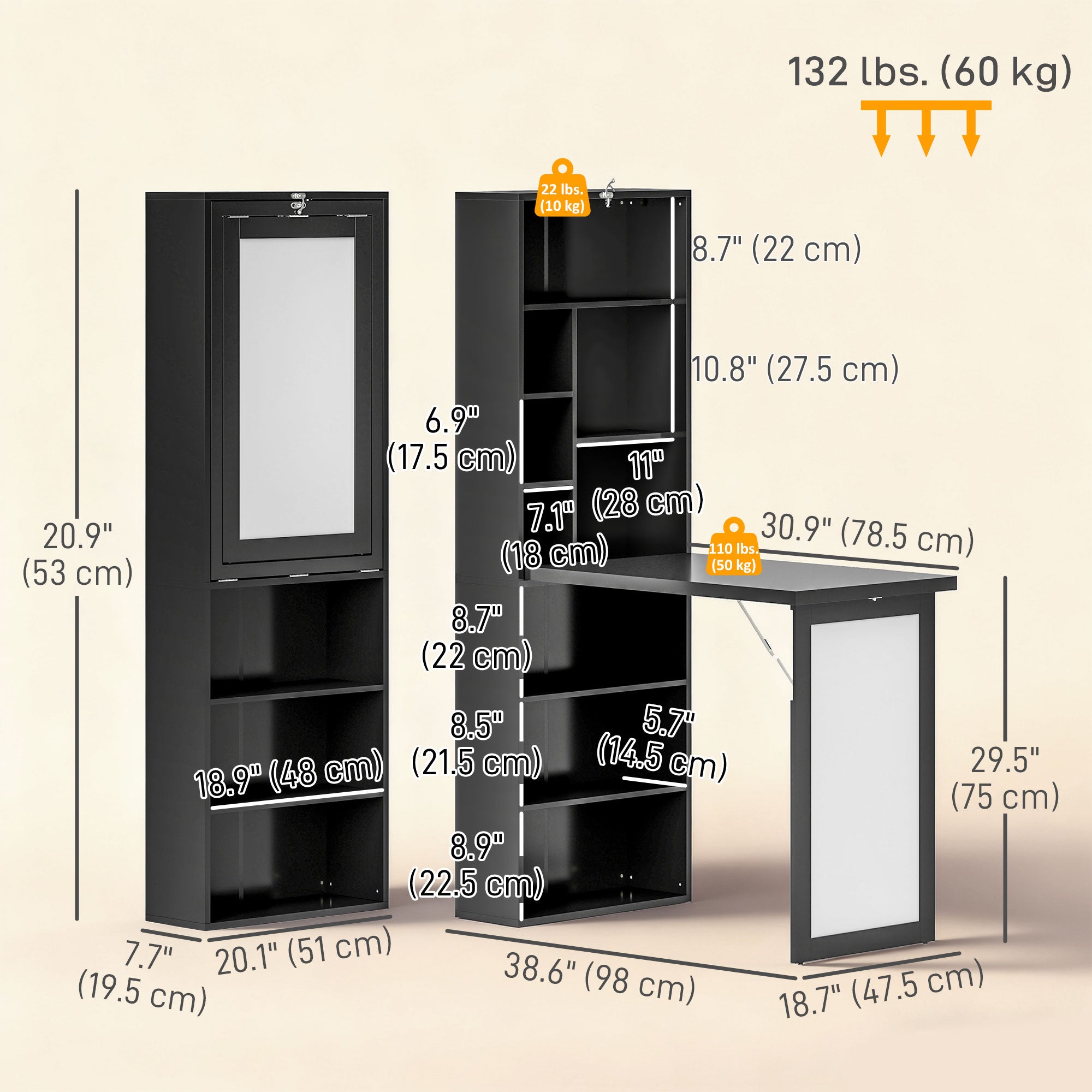 Wall Mount Folding Desk with Whiteboard - Black-Office Products > Office Furniture > Office Desks & Work Stations > Writing Desks-DECOROLALA