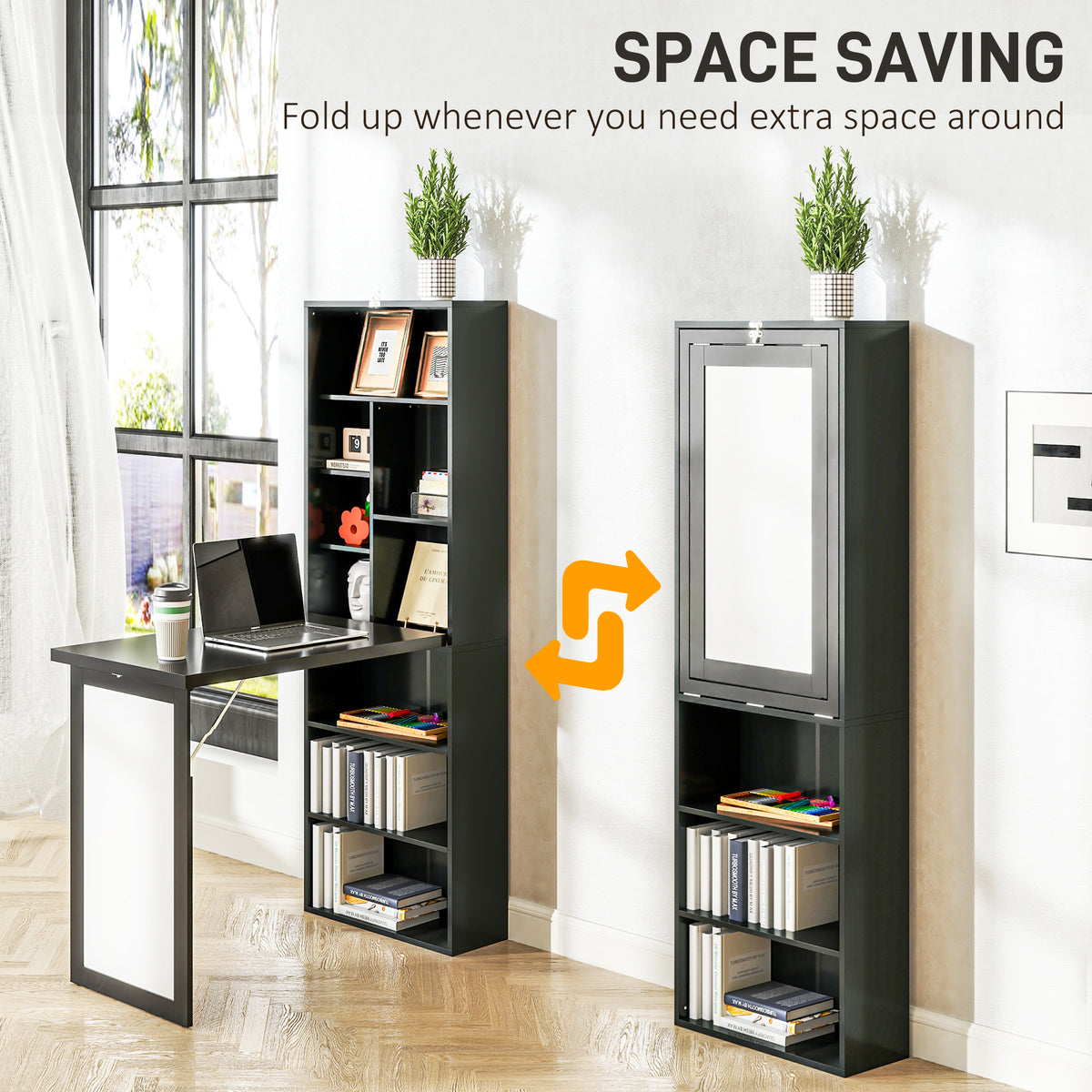 Wall Mount Folding Desk with Whiteboard - Black-Office Products > Office Furniture > Office Desks & Work Stations > Writing Desks-DECOROLALA
