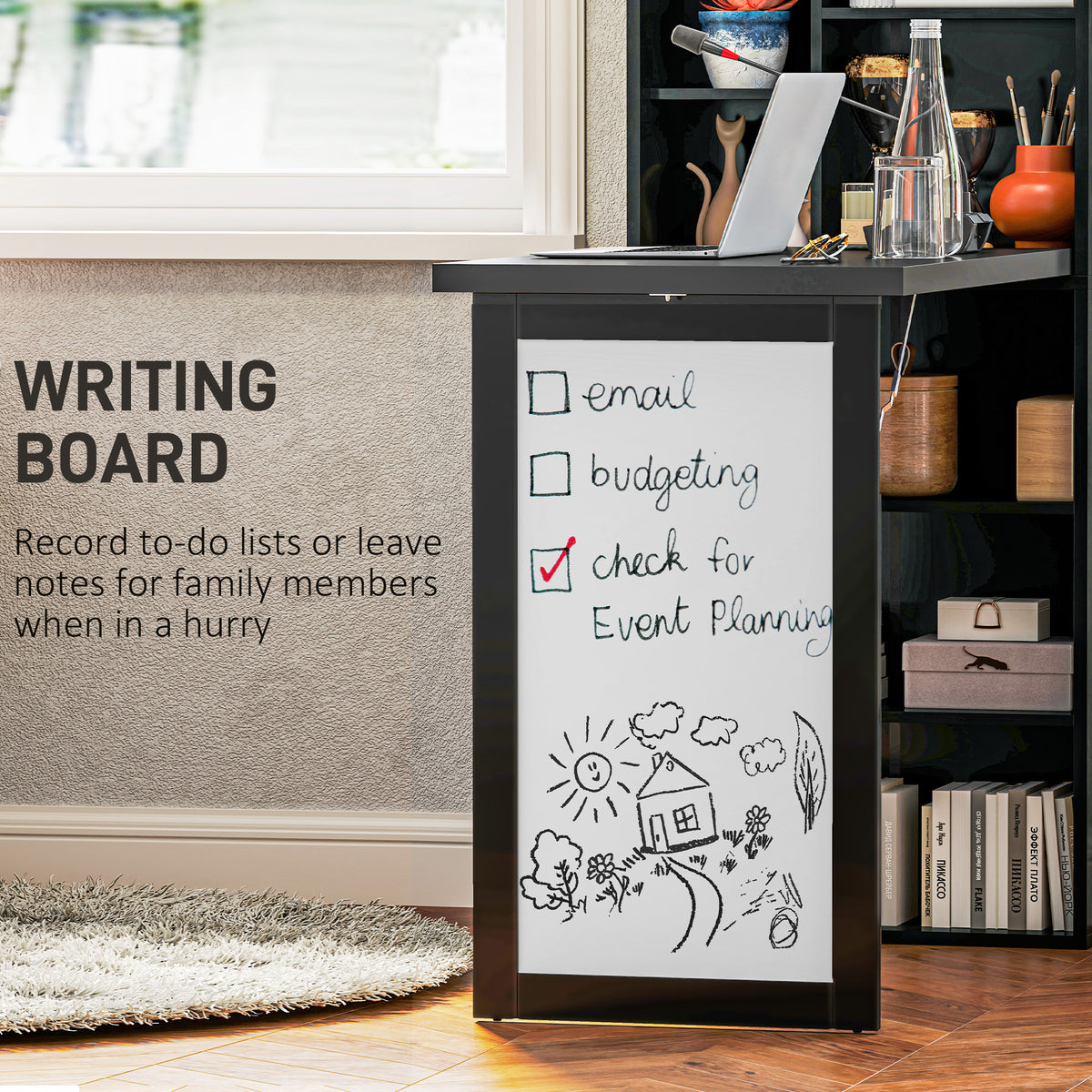Wall Mount Folding Desk with Whiteboard - Black-Office Products > Office Furniture > Office Desks & Work Stations > Writing Desks-DECOROLALA