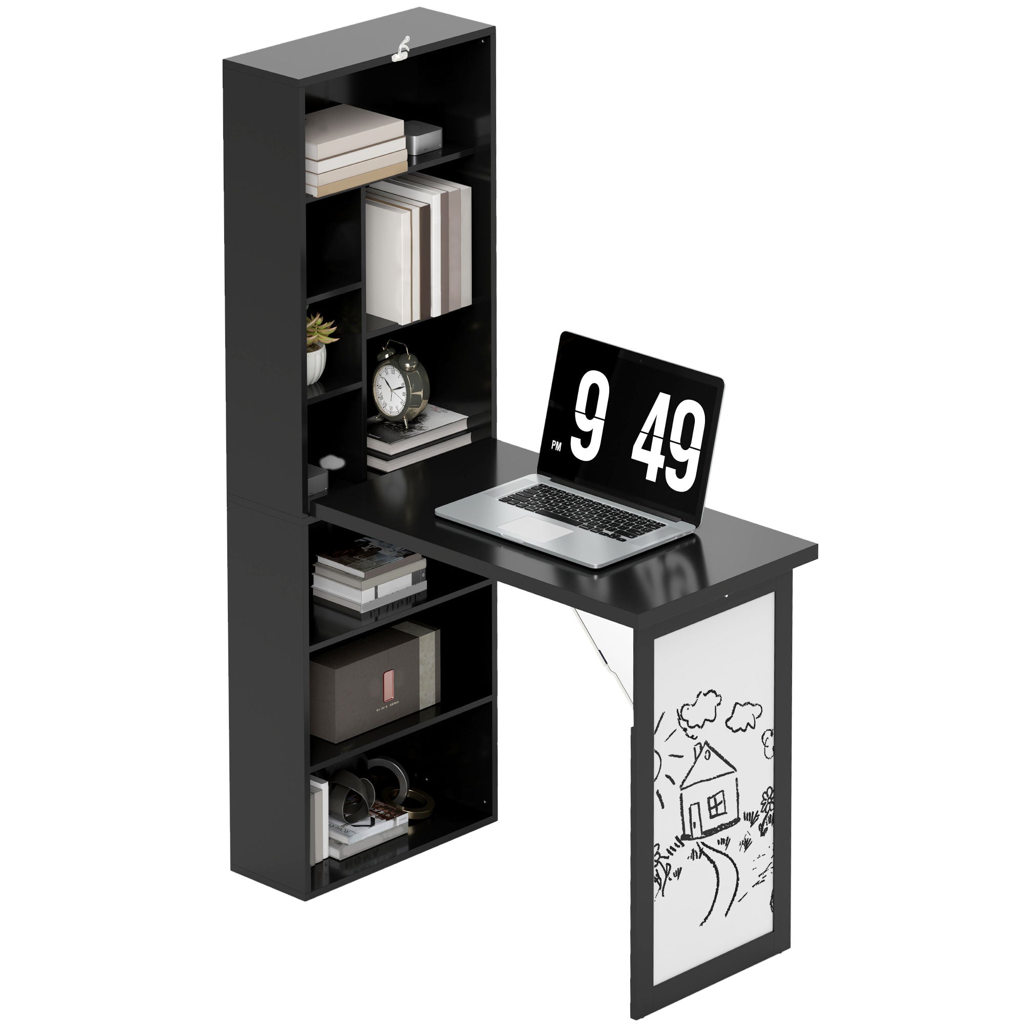 Wall Mount Folding Desk with Whiteboard - Black-Office Products > Office Furniture > Office Desks & Work Stations > Writing Desks-DECOROLALA