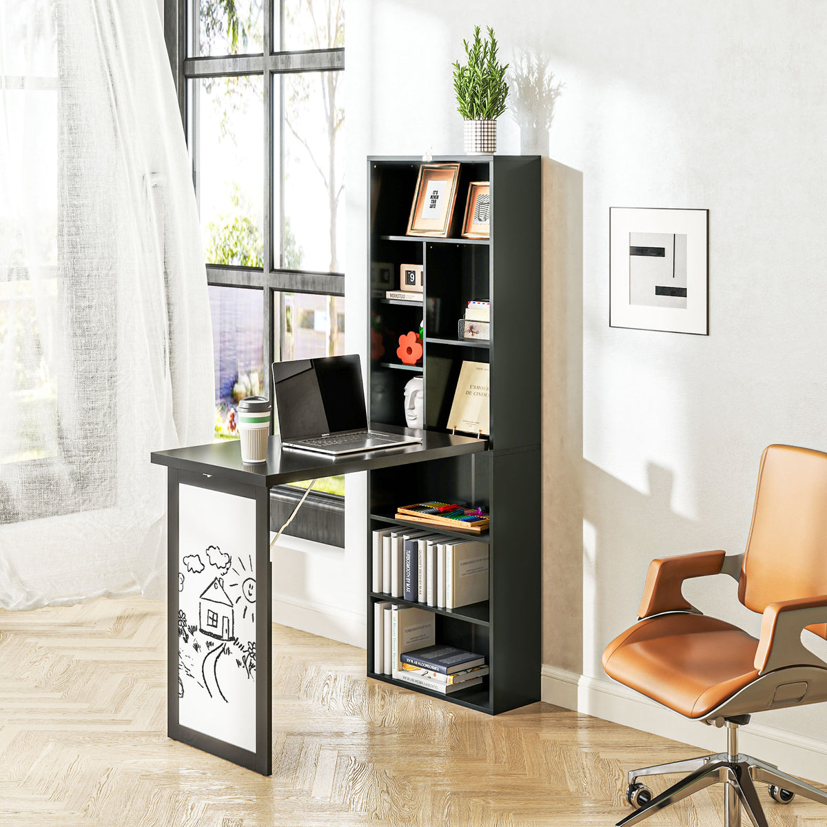 Wall Mount Folding Desk with Whiteboard - Black-Office Products > Office Furniture > Office Desks & Work Stations > Writing Desks-DECOROLALA