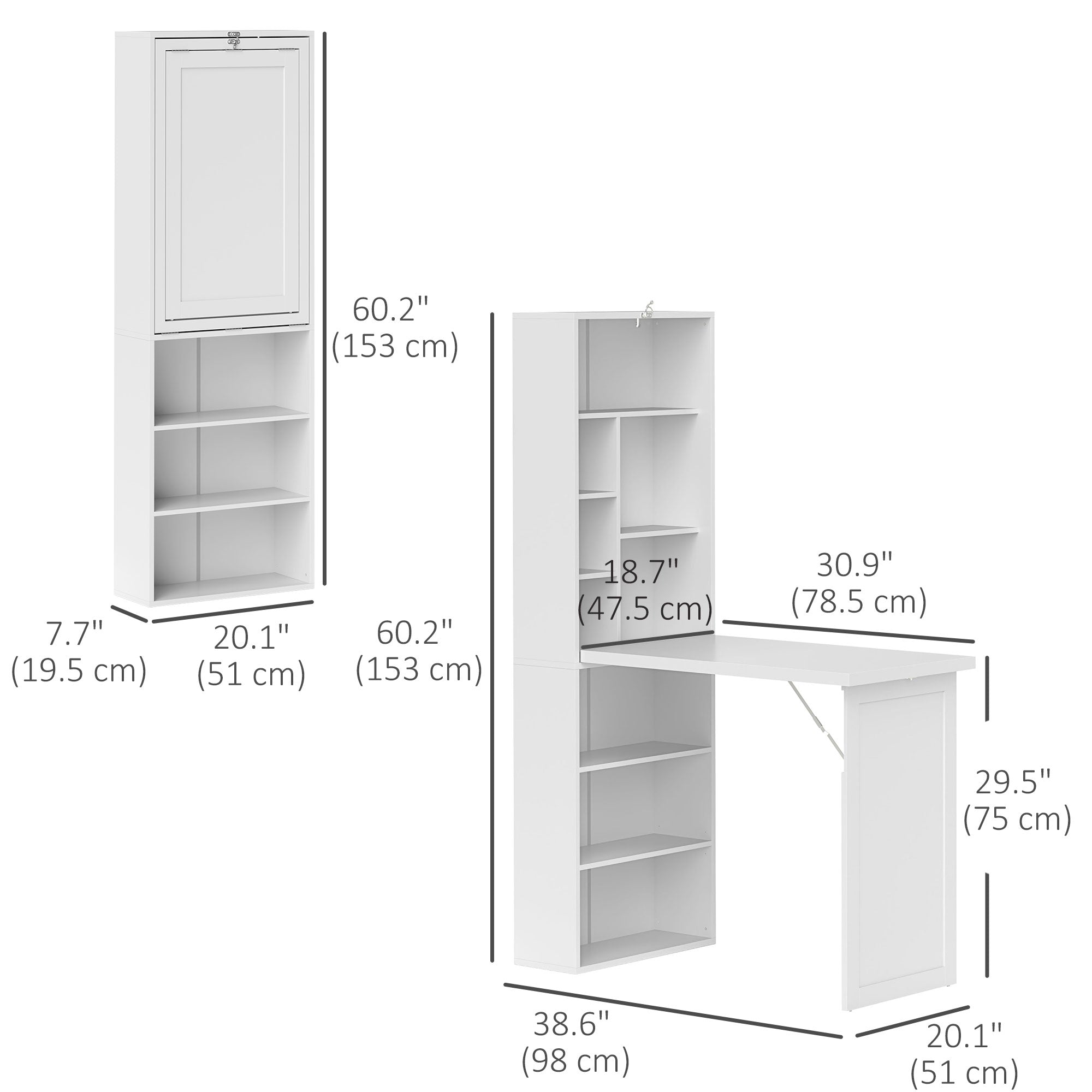 Wall Mount Folding Desk with Whiteboard - White-Office Products > Office Furniture > Office Desks & Work Stations > Computer Desks-DECOROLALA