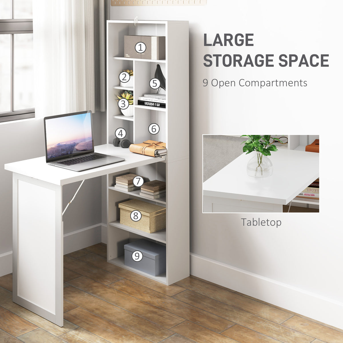 Wall Mount Folding Desk with Whiteboard - White-Office Products > Office Furniture > Office Desks & Work Stations > Computer Desks-DECOROLALA