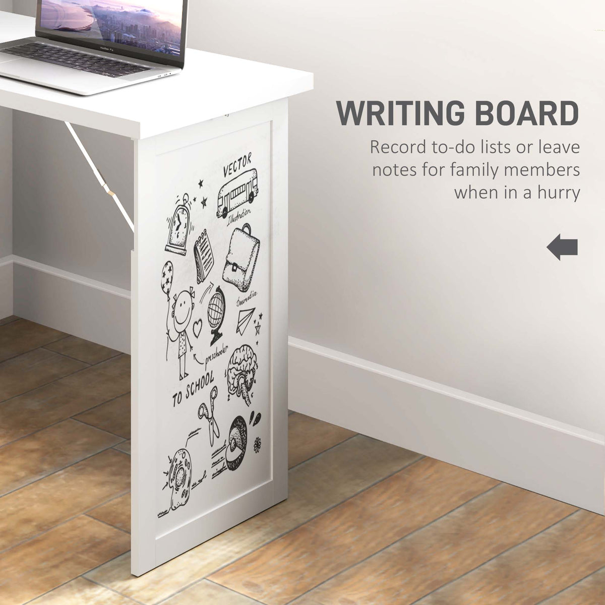 Wall Mount Folding Desk with Whiteboard - White-Office Products > Office Furniture > Office Desks & Work Stations > Computer Desks-DECOROLALA