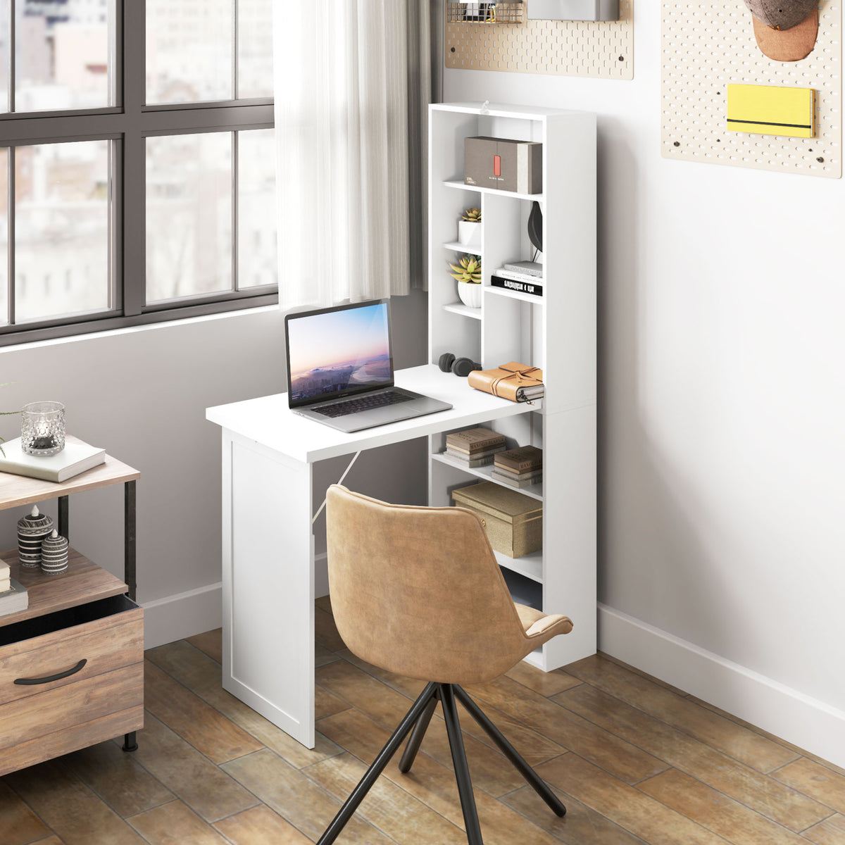 Wall Mount Folding Desk with Whiteboard - White-Office Products > Office Furniture > Office Desks & Work Stations > Computer Desks-DECOROLALA