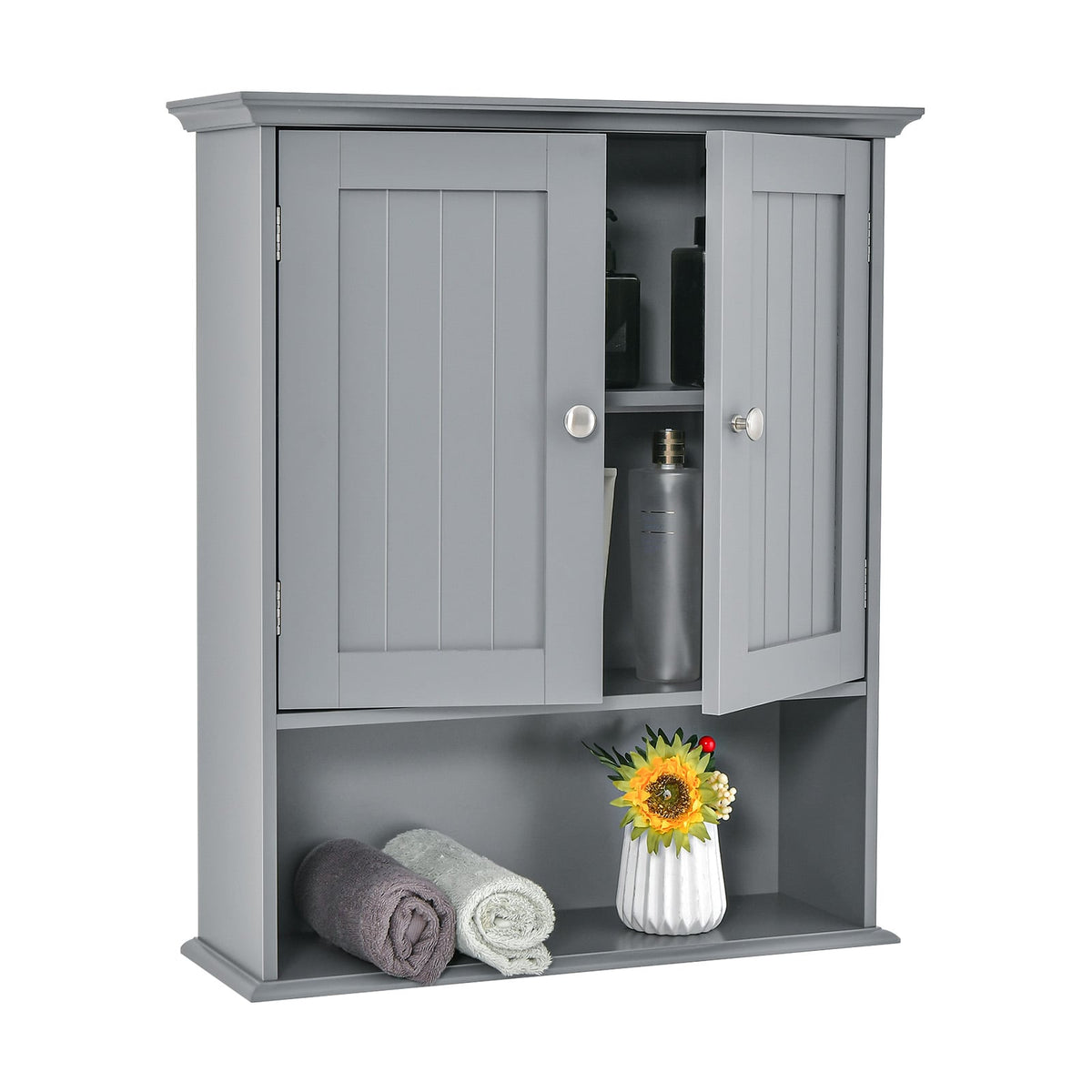 Wall Mount Gray Bathroom Cabinet - MDF Storage Organizer-Wall Cabinets-DECOROLALA