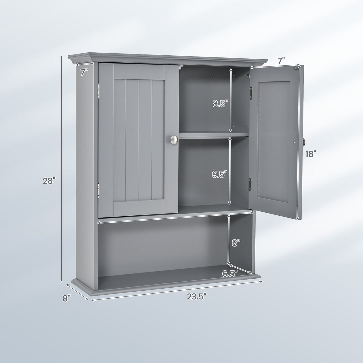 Wall Mount Gray Bathroom Cabinet - MDF Storage Organizer-Wall Cabinets-DECOROLALA