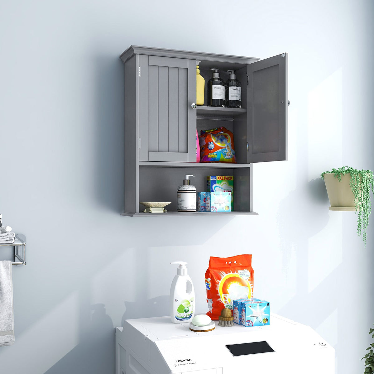 Wall Mount Gray Bathroom Cabinet - MDF Storage Organizer-Wall Cabinets-DECOROLALA